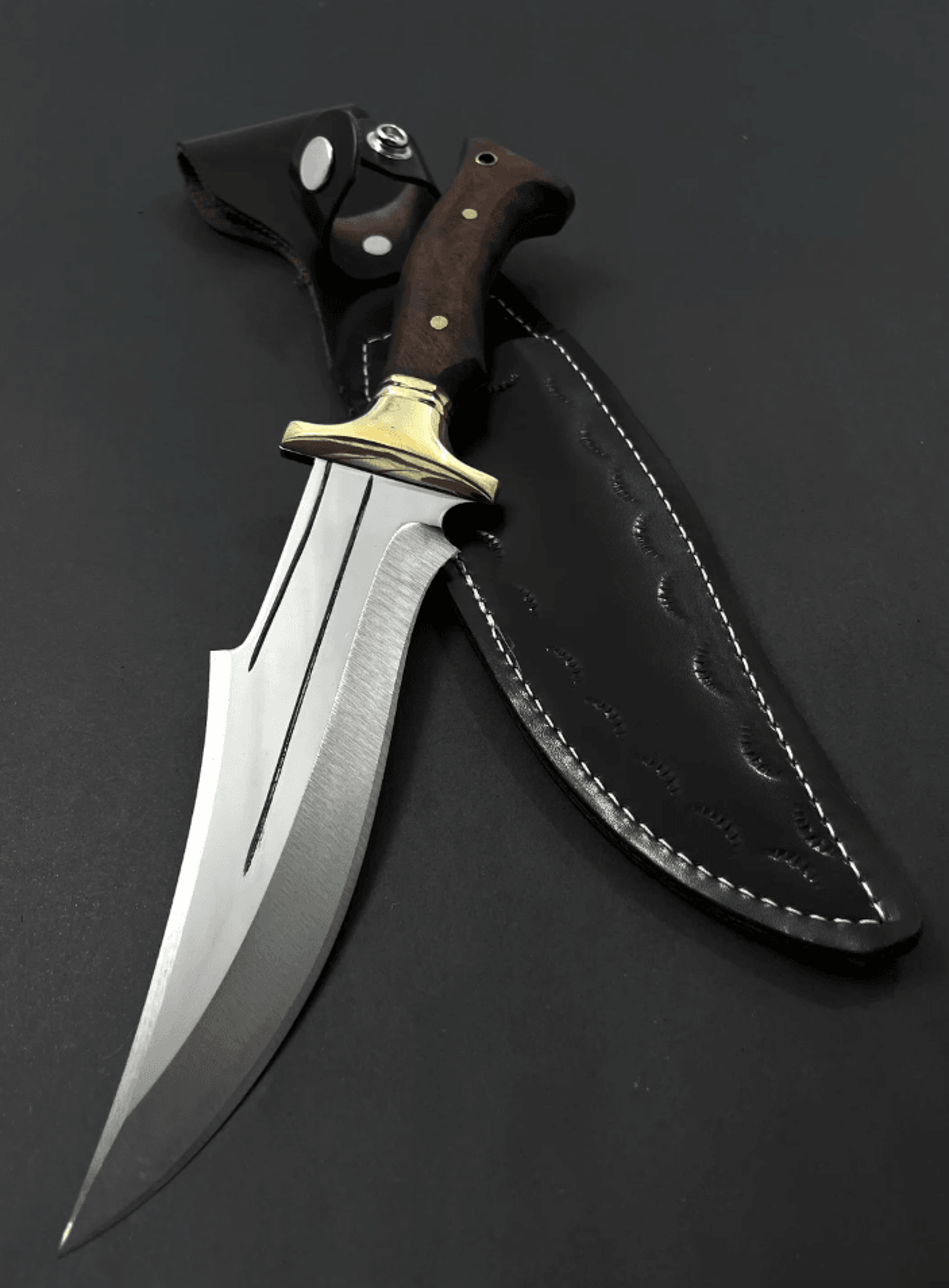 personalized 4116 stainless steel hunting knife | walnut wood handle + engraved blade & leather sheath custom outdoor