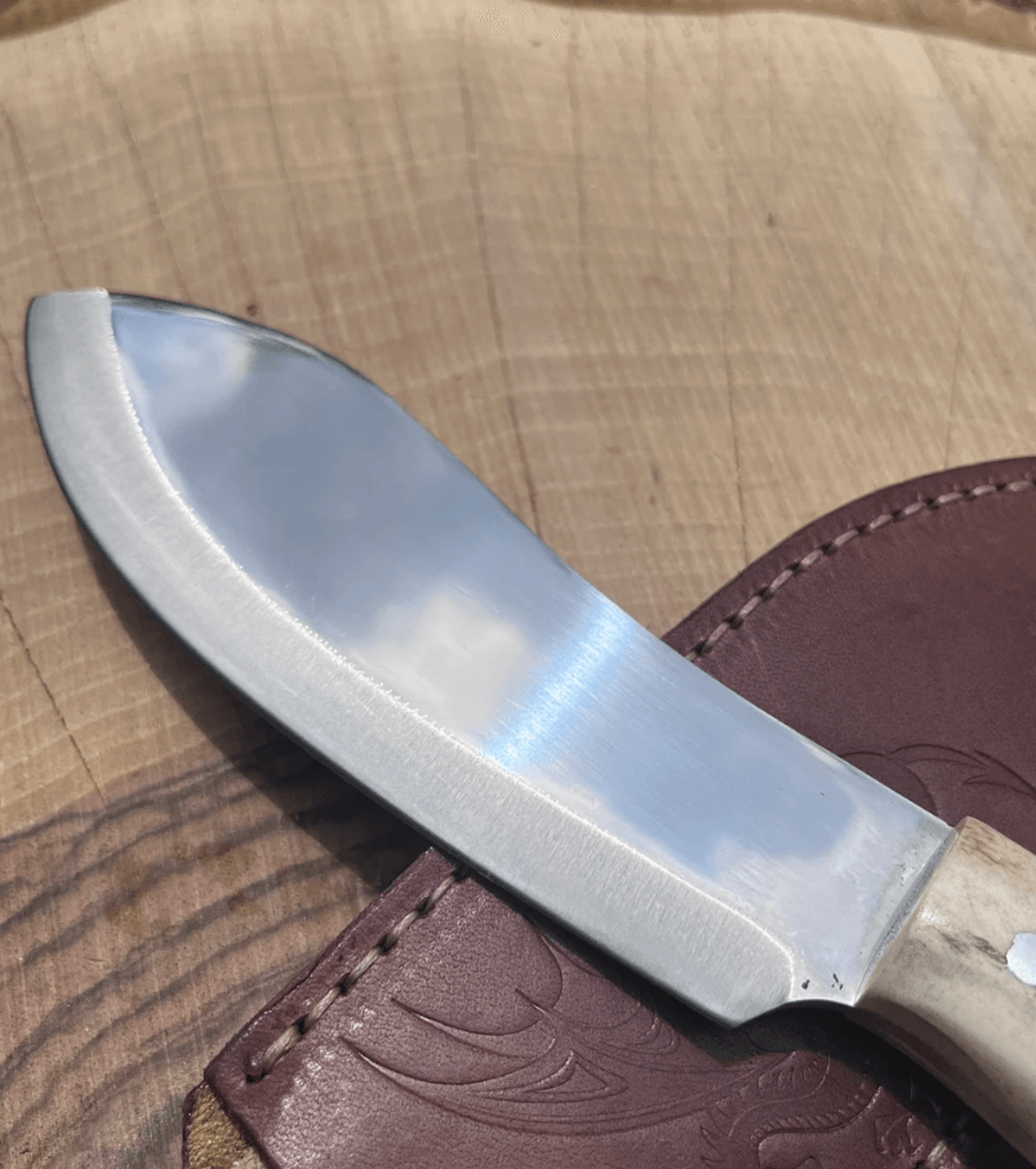 personalized deer horn hunting knife | engraved full tang nessmuk-style knife + leather sheath | outdoors & gift knife