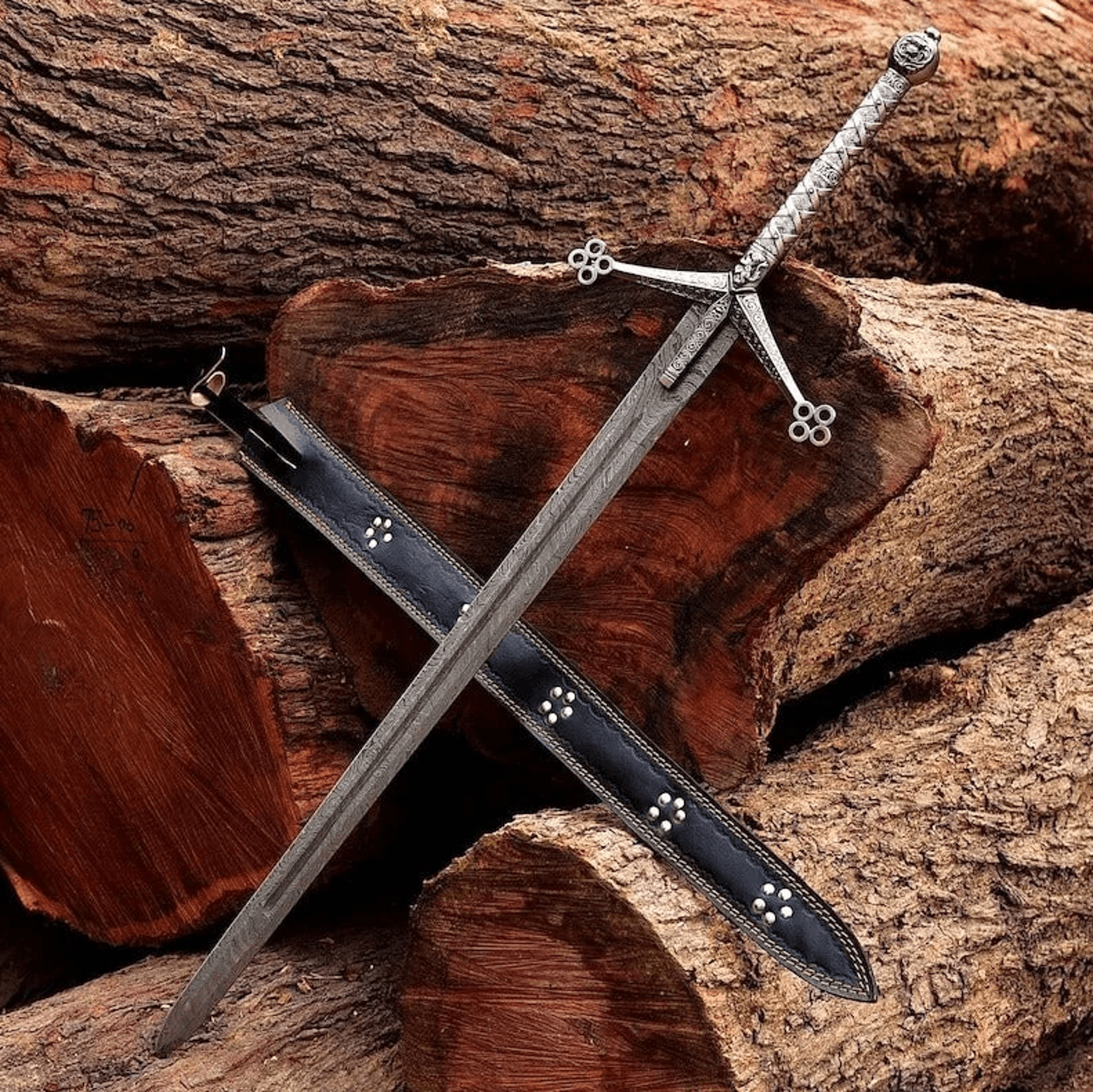 damascus steel scottish claymore sword | medieval sword with sheath | meaningful gift for history lovers