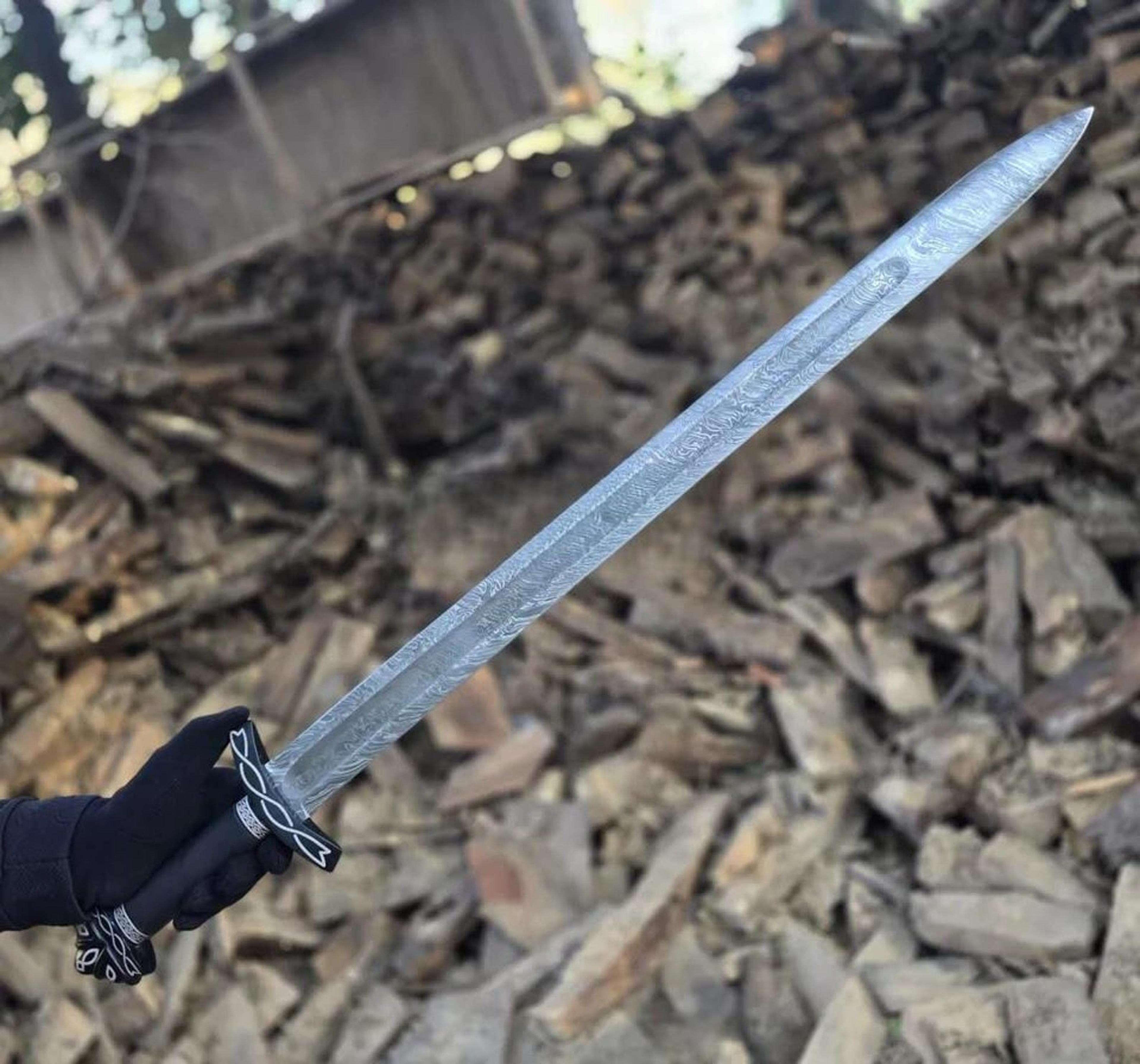 premium northman viking sword damascus steel blade with leather sheath | norse collector sword