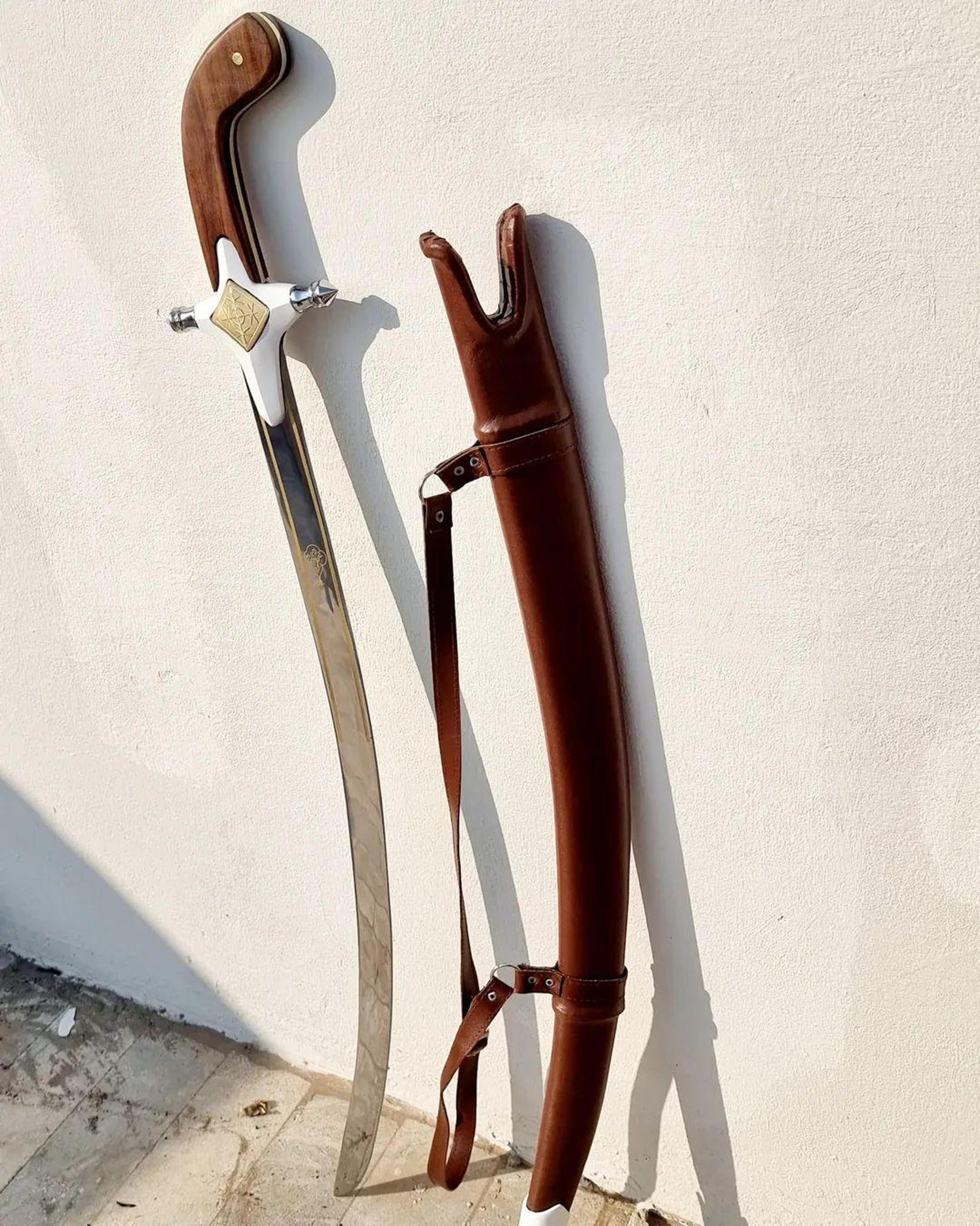 premium islamic shamshir sword historical replica with leather scabbard