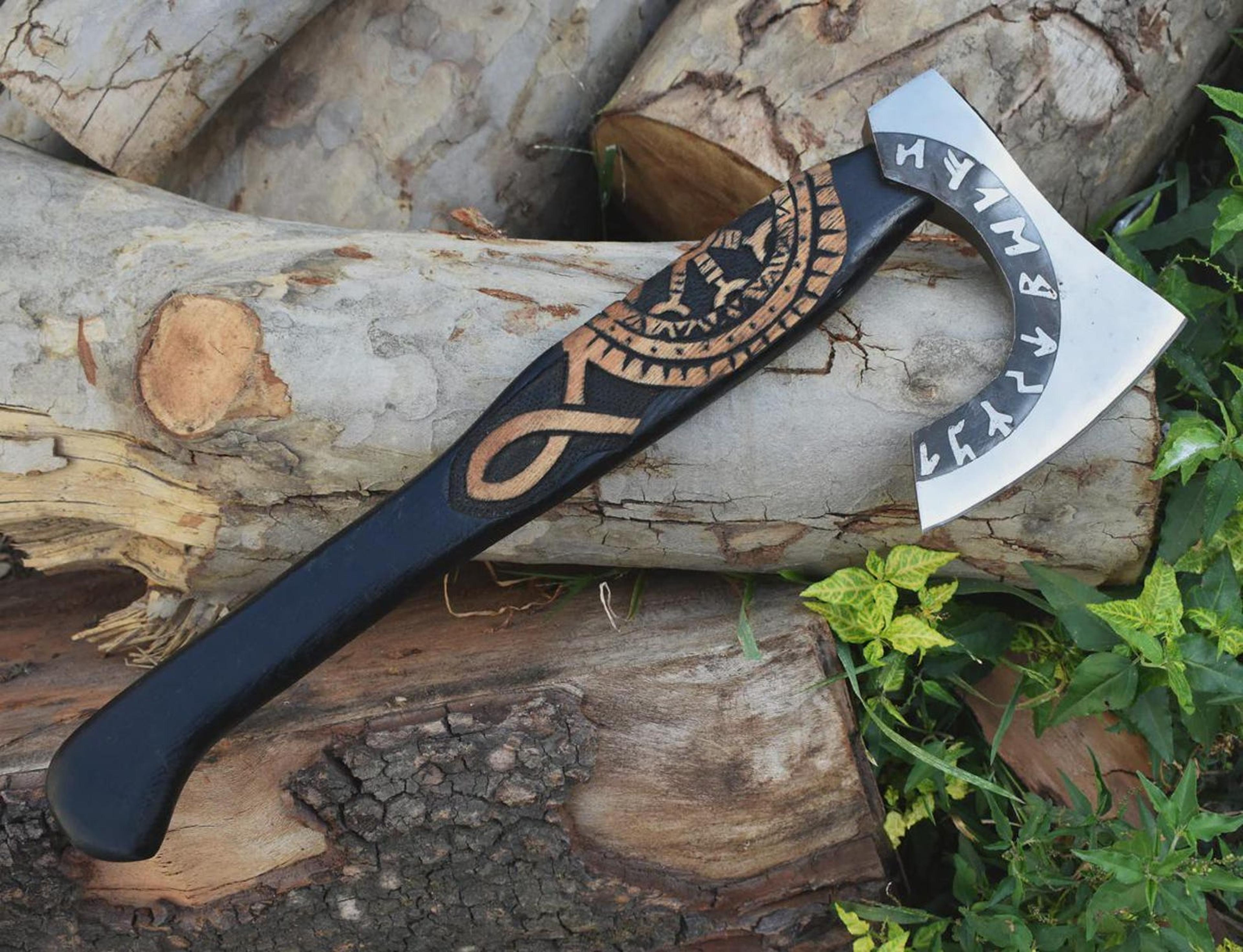custom engraved viking hatchet norse rune axe collector gift with leather cover