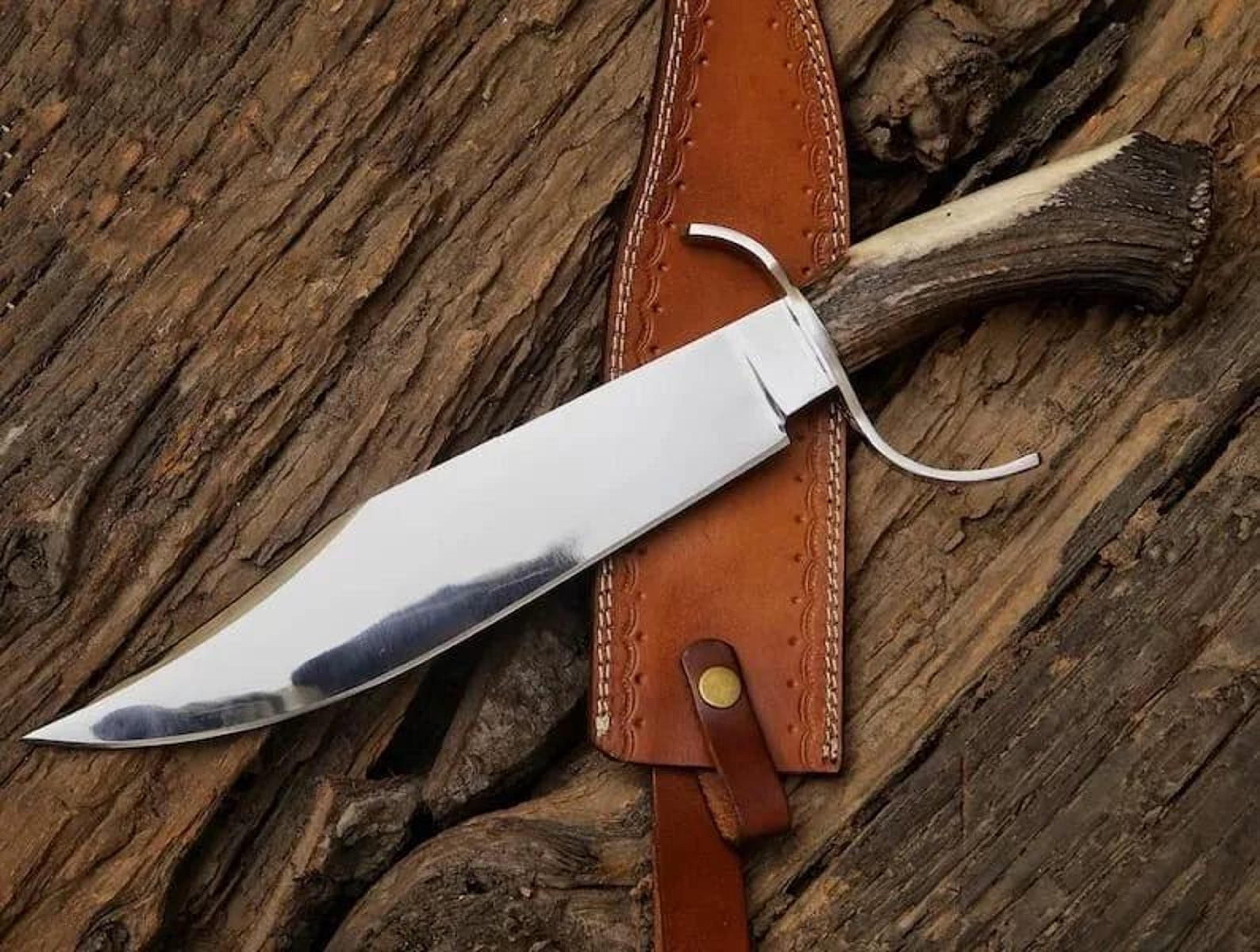 crocodile dundee inspired 16-inch d2 steel bowie knife with high-quality leather sheath and buffalo horn handle