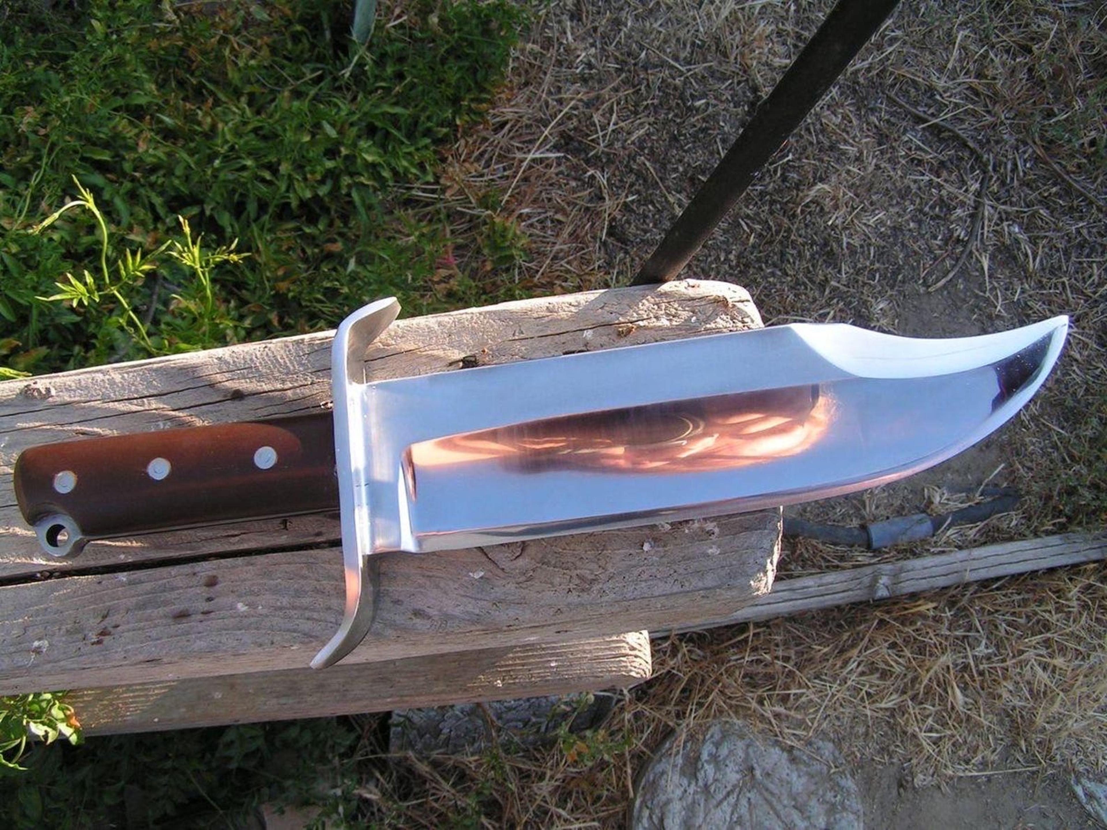 high-quality j2 steel bowie knife with rose wood handle and genuine leather sheath