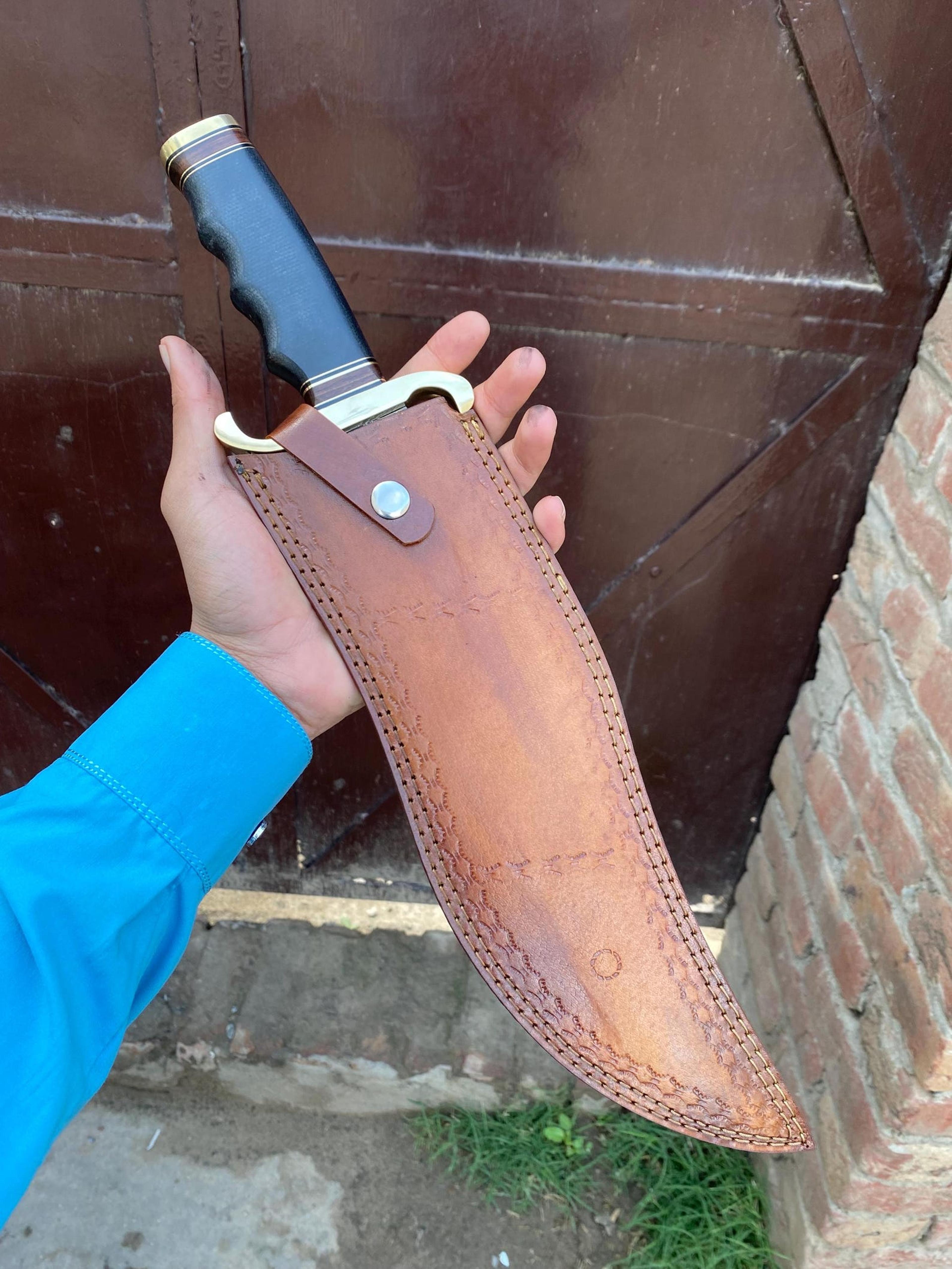 handcrafted personalized d2 steel bowie knife with customizable leather sheath for outdoor enthusiasts and collectors