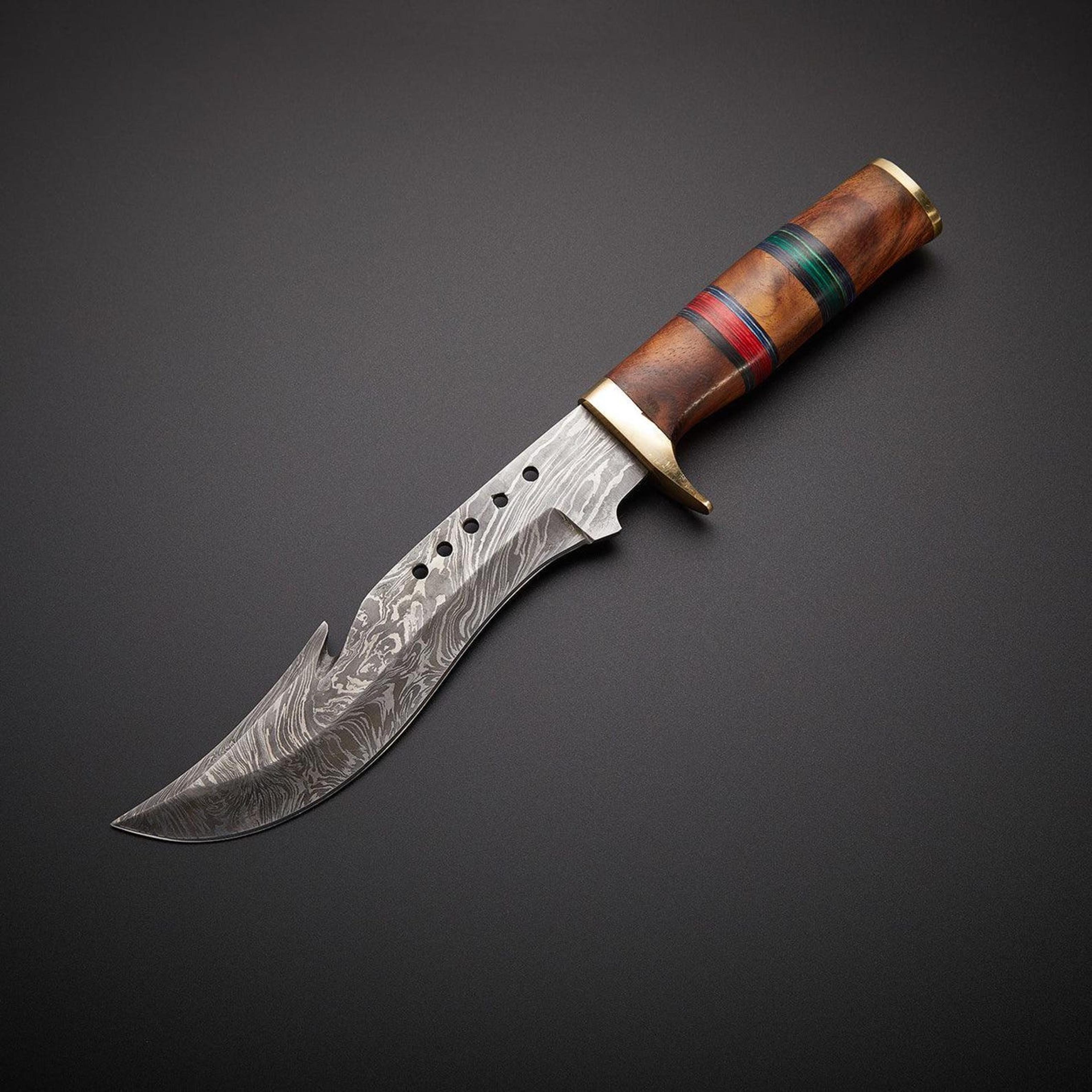 damascus steel hunting camping outdoor knife with leather sheath - high-quality outdoor blade for hunting and survival