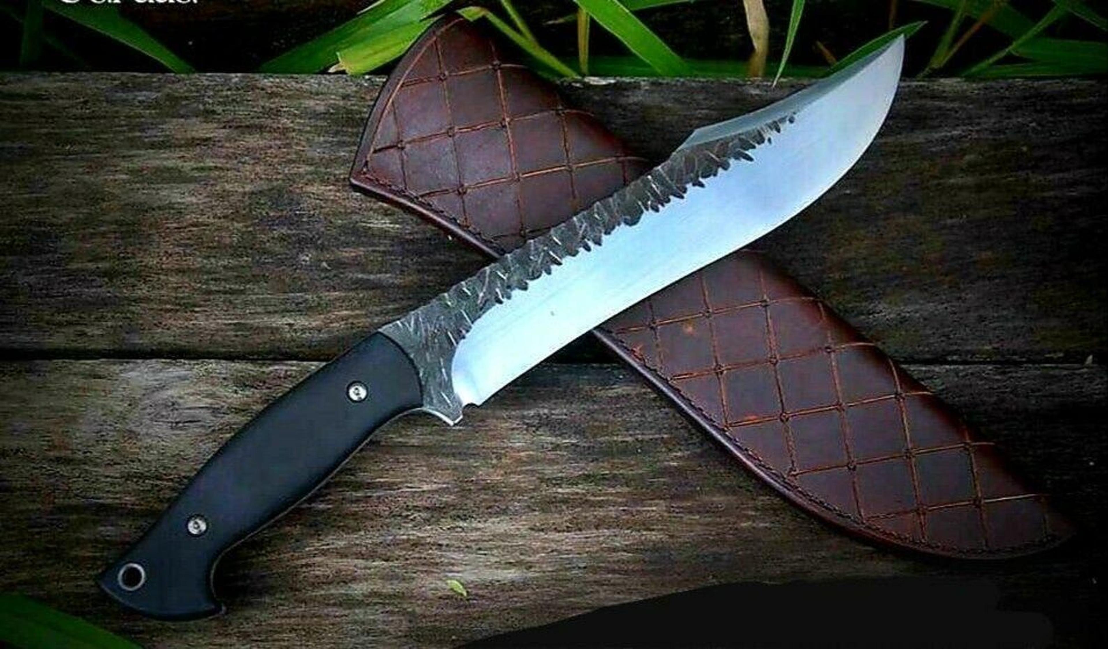 custom made d2 steel hunting fixed blade knife with stag horn handle and leather sheath for outdoor adventures