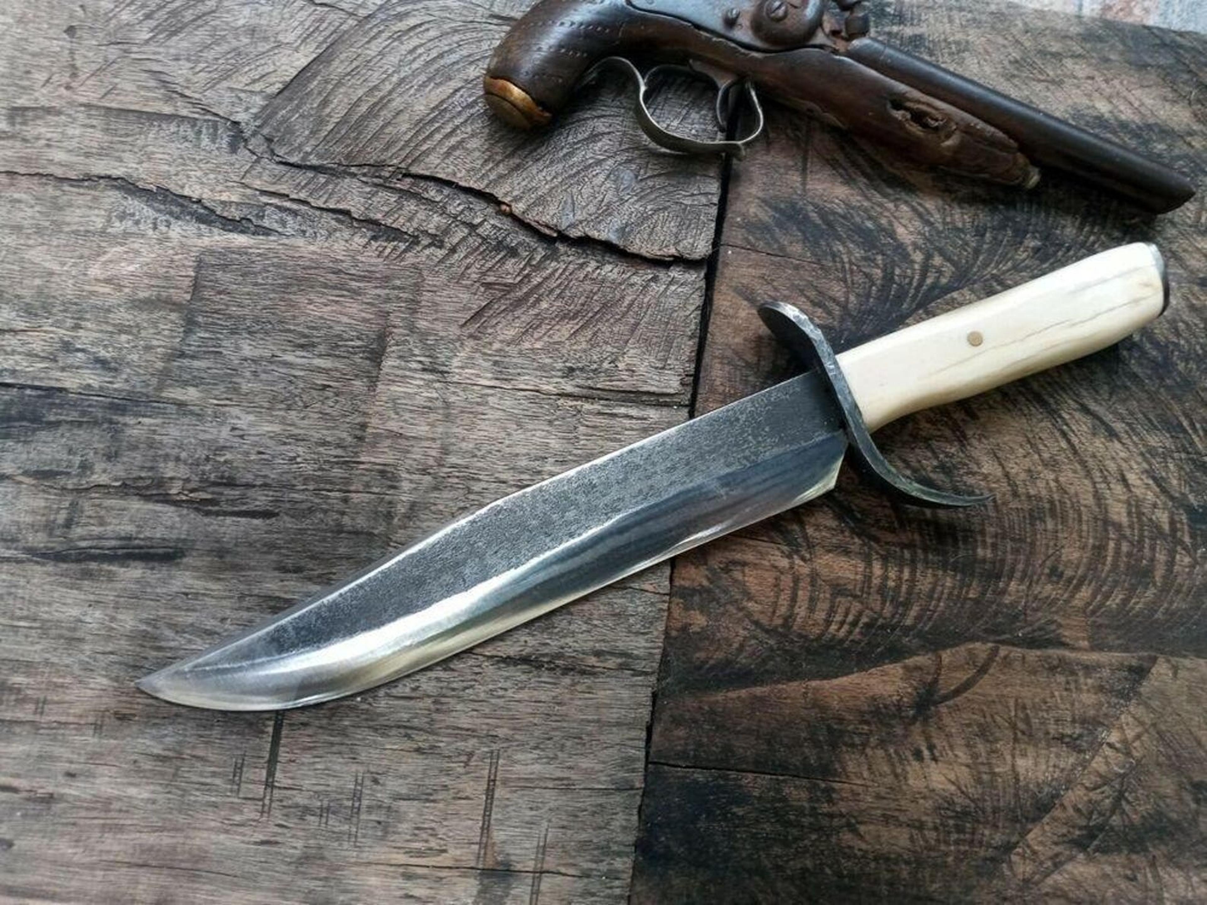 custom hand forged stag horn handle edc fixed blade knife - high carbon steel blade with stag horn handle