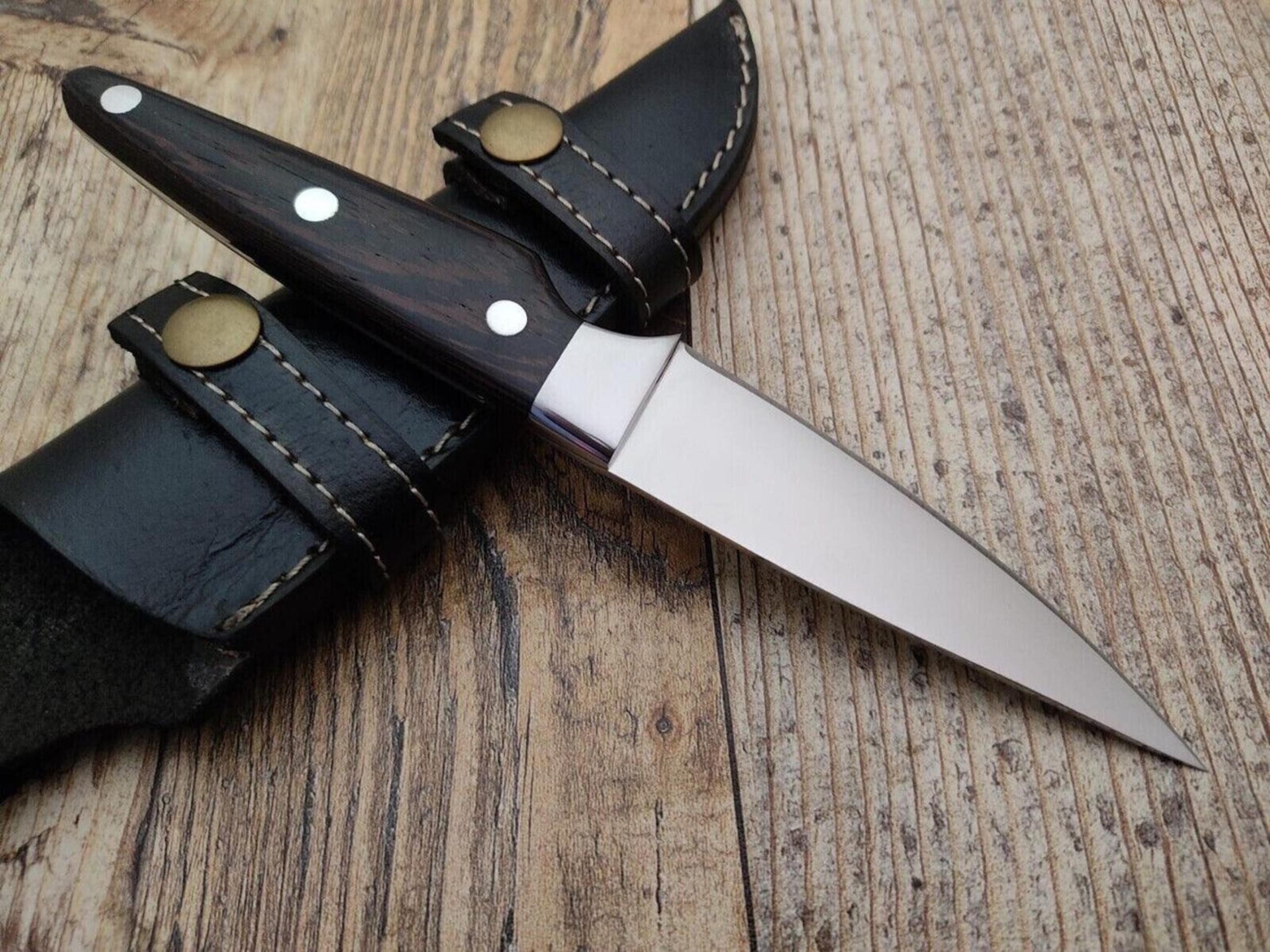 premium handcrafted d2 steel bushcraft knife with wenge wood handle and leather sheath for outdoor adventures