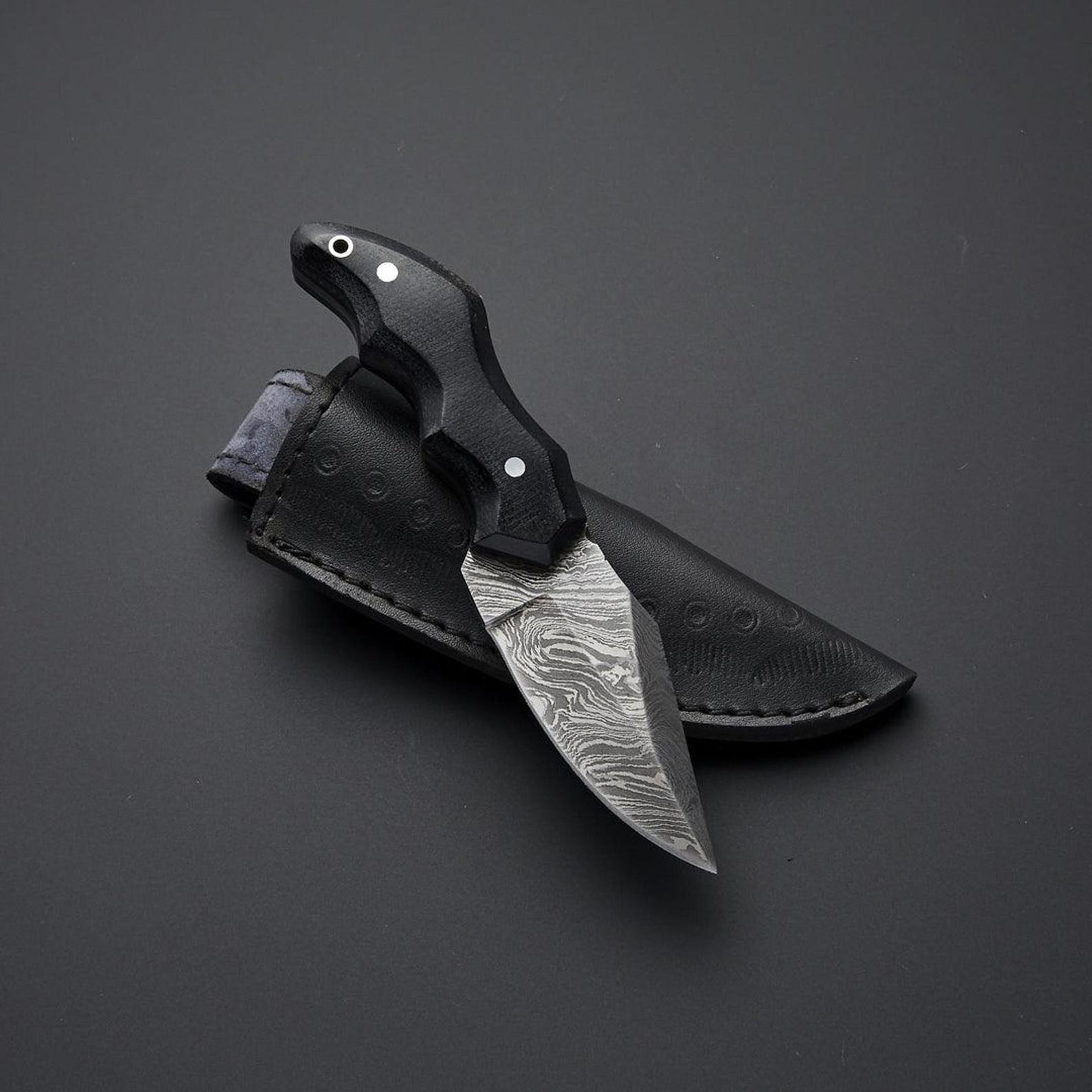 custom handmade damascus steel skinner knife with micarta handle and leather sheath - survival knife for outdoor use