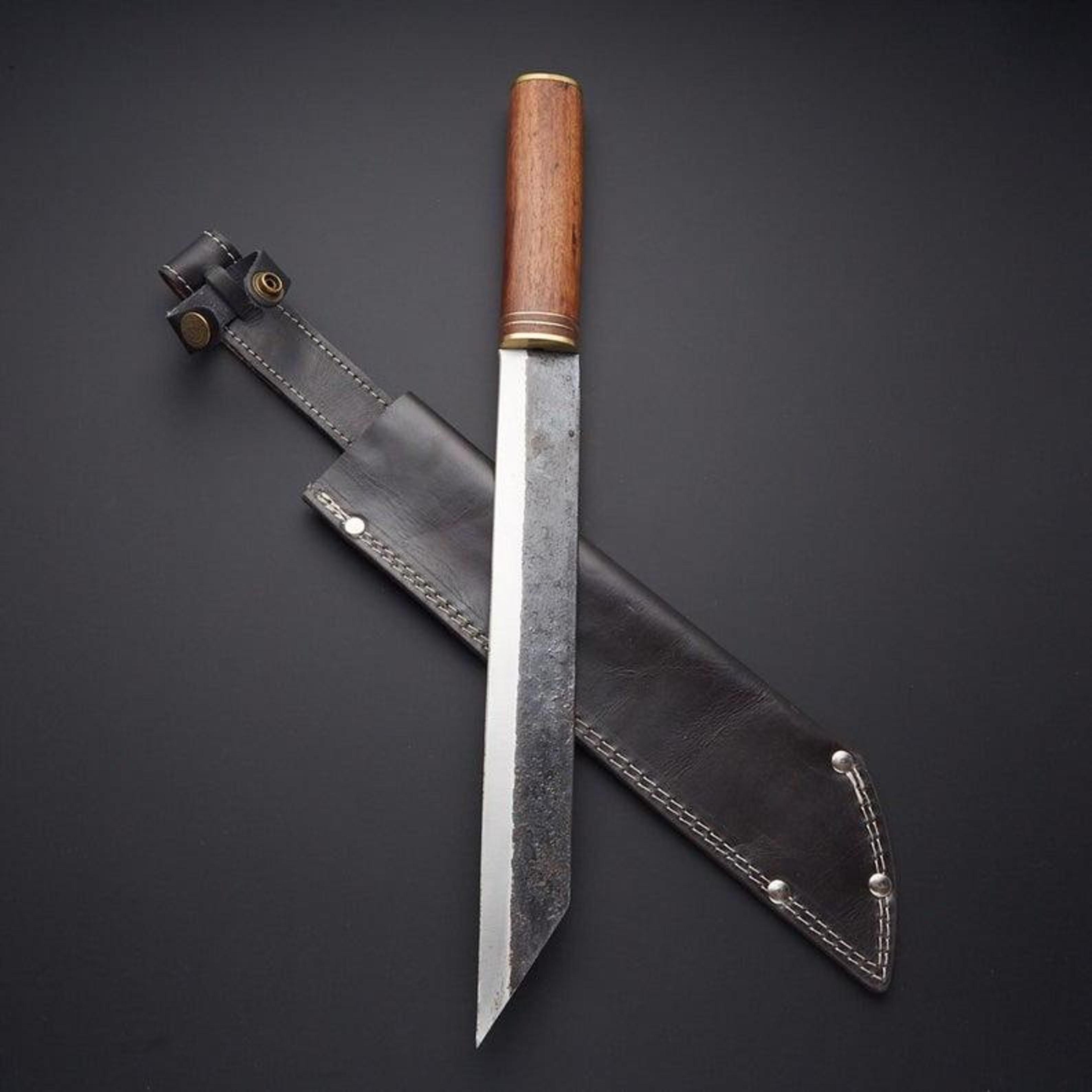 handcrafted black high carbon steel skinner knife with black micarta handle and leather sheath for outdoor survival