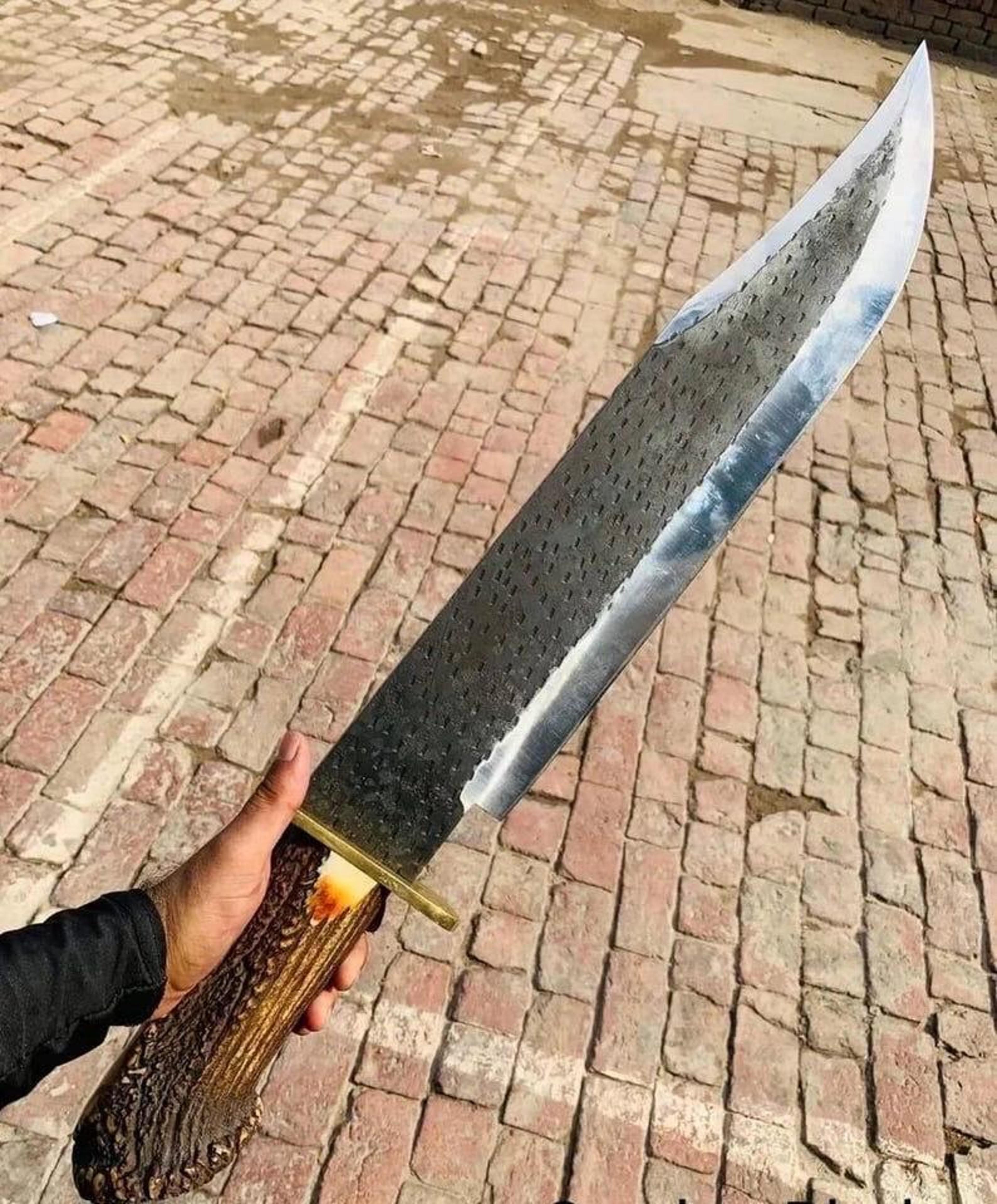 handmade custom bowie knife with 440c steel blade and stag horn handle - unique gift for him