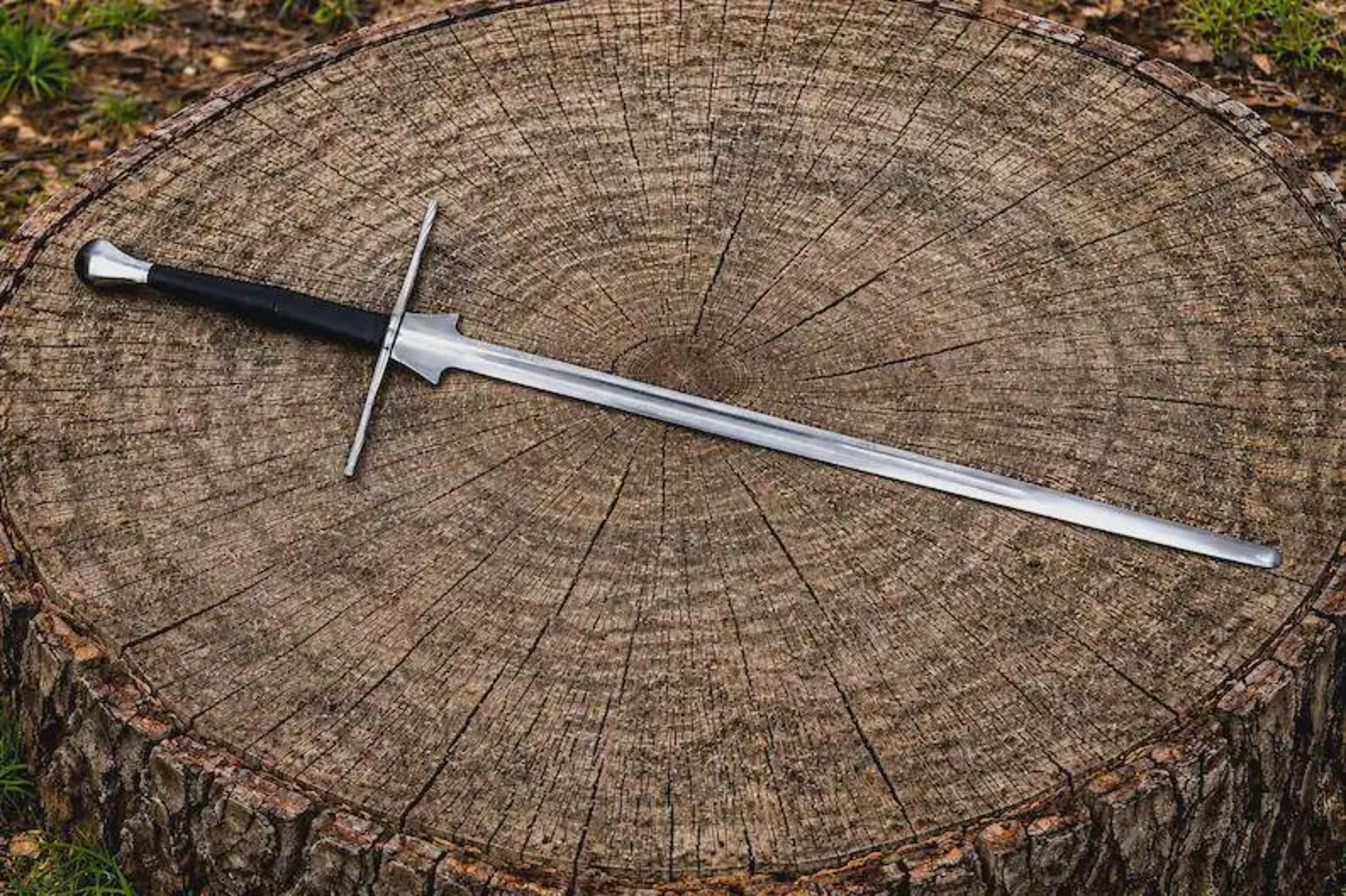 premium handmade high carbon steel sword – rosewood & leather-wrapped handle with leather sheath