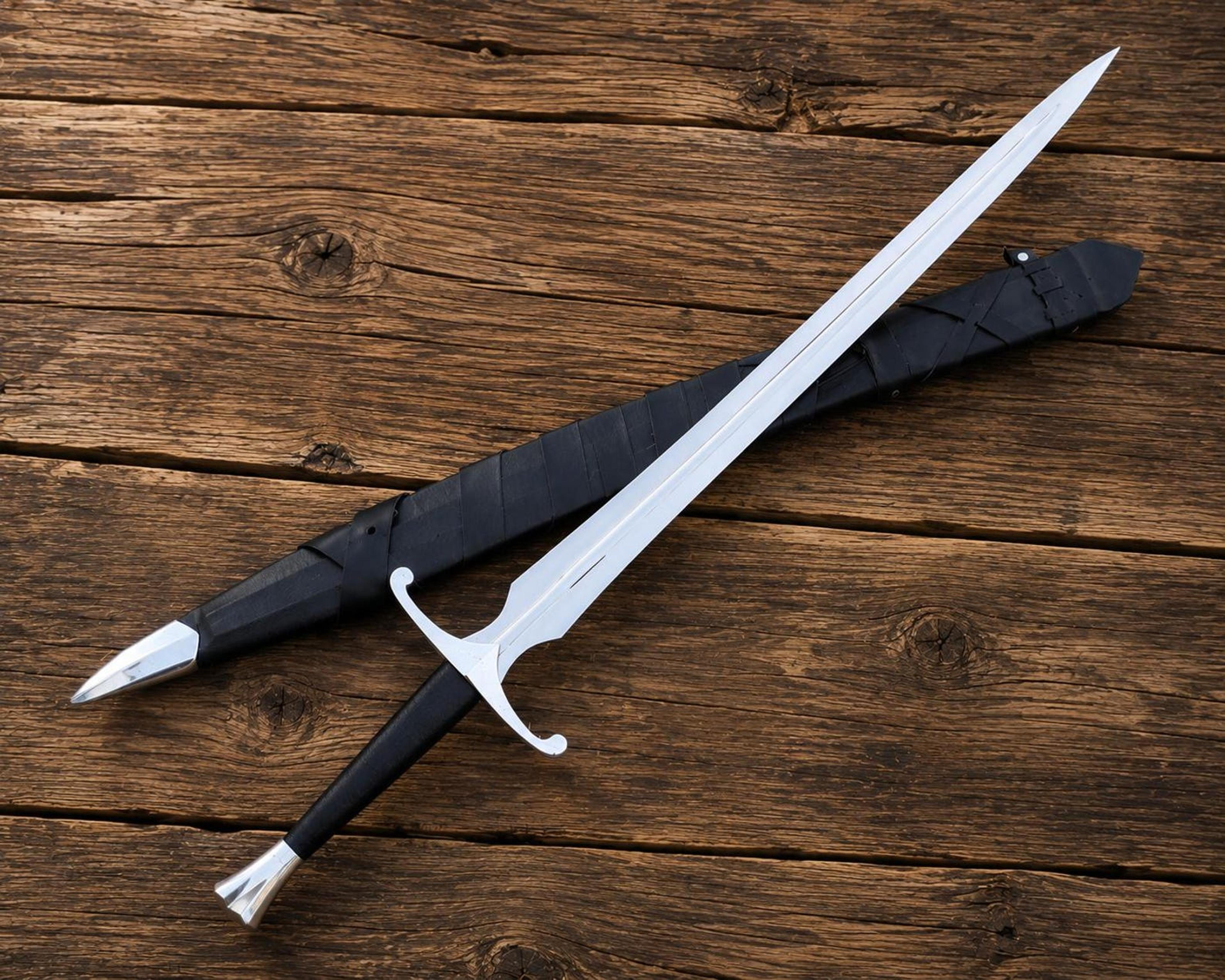 handcrafted medieval fantasy longsword with rosewood handle and leather wrap - perfect collectors item for viking gift
