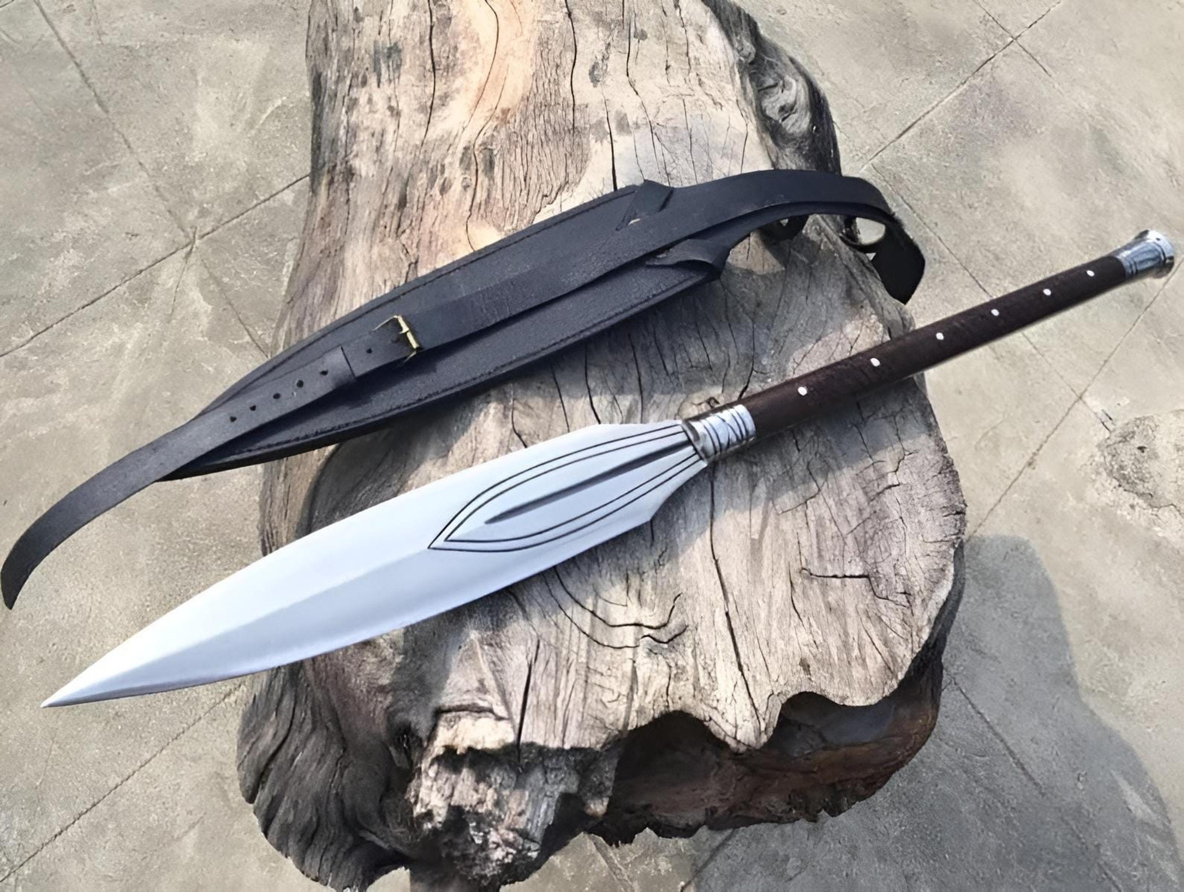 handmade high carbon steel leaf spear with hardwood shaft & leather carry sheath for historical collections
