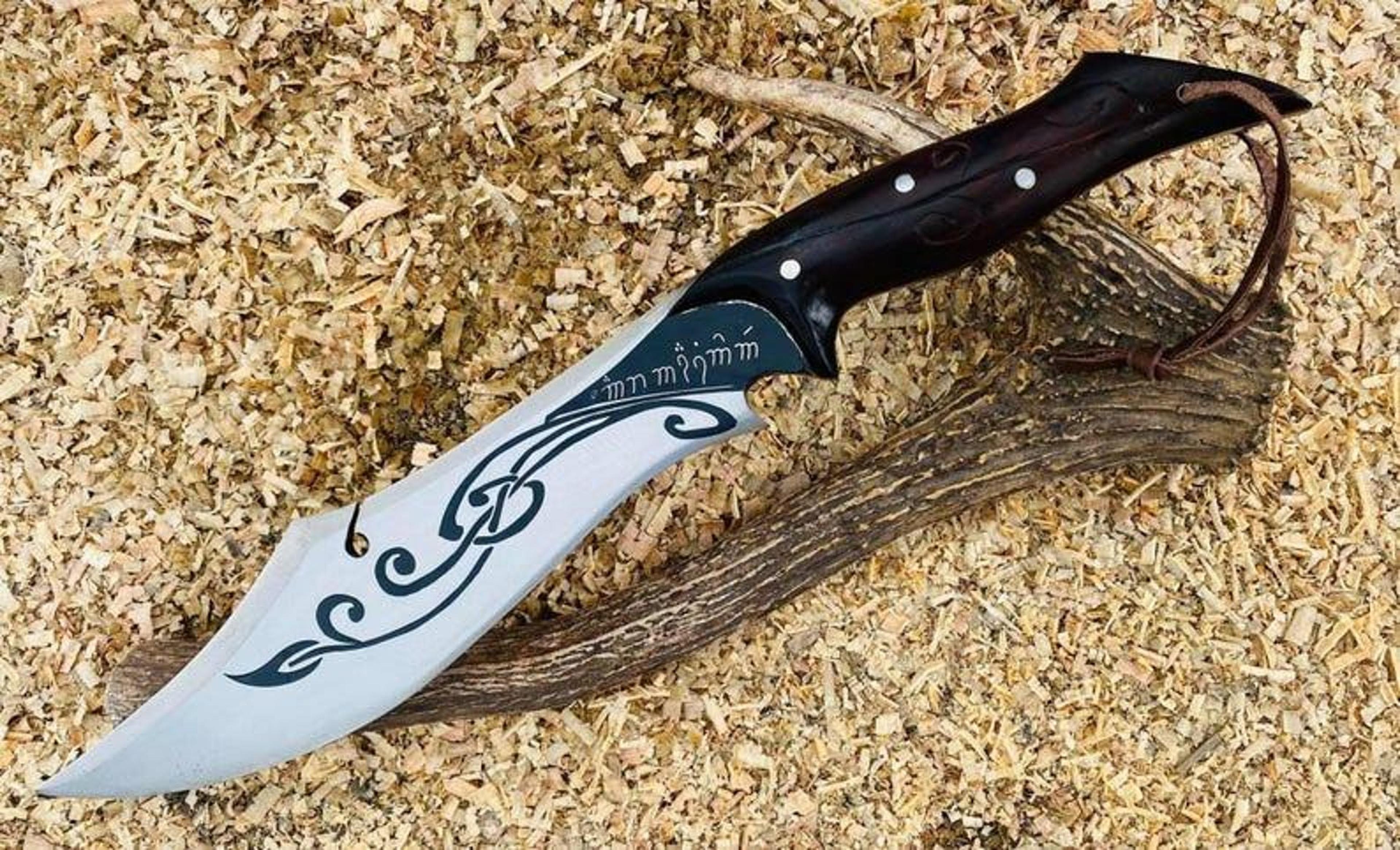 handcrafted engraved kukri knife with high carbon steel blade, rosewood handle & leather sheath