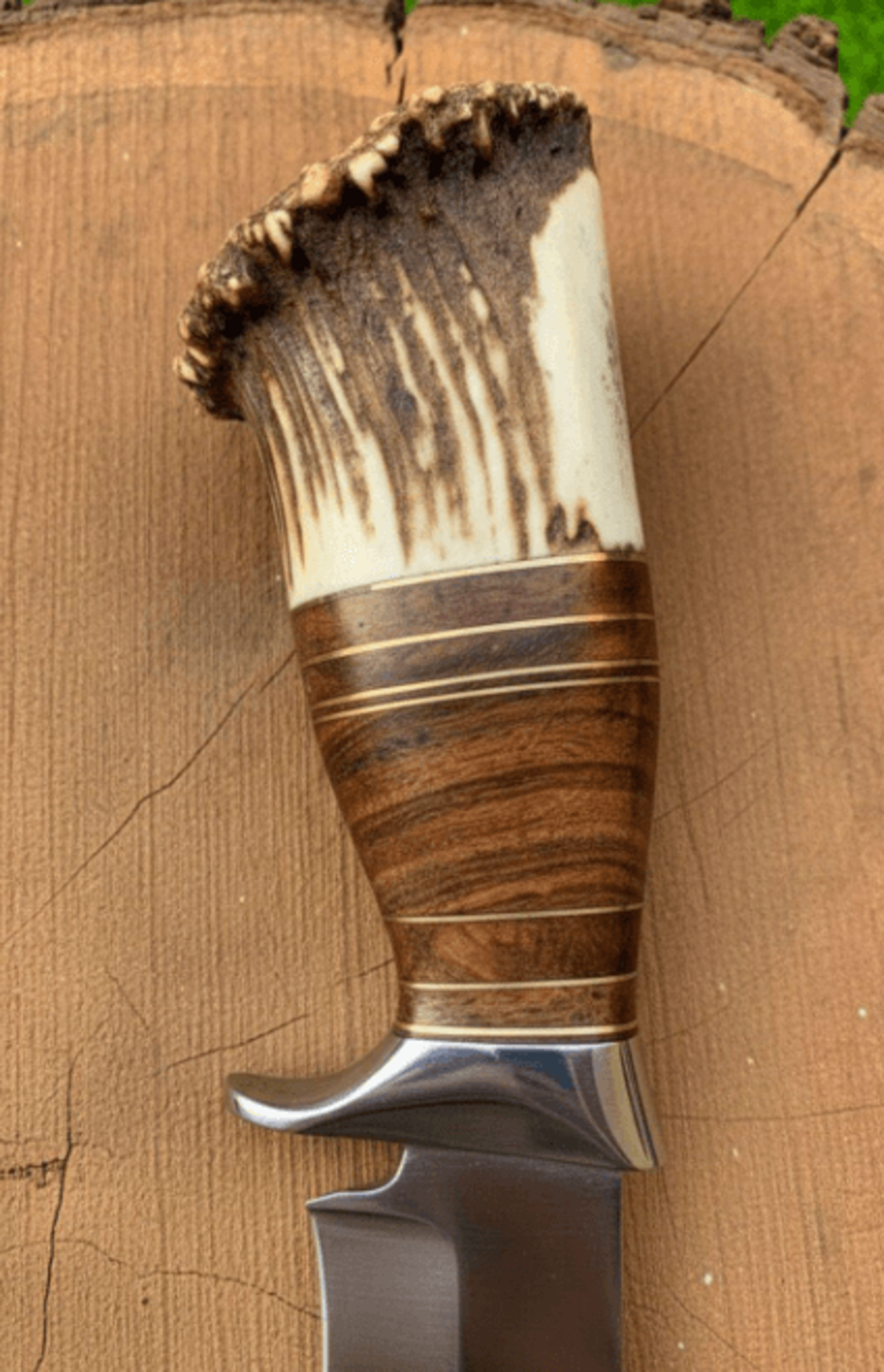 custom handmade hunting knife | stag antler handle | full tang outdoor blade + leather sheath | bushcraft & survival kni