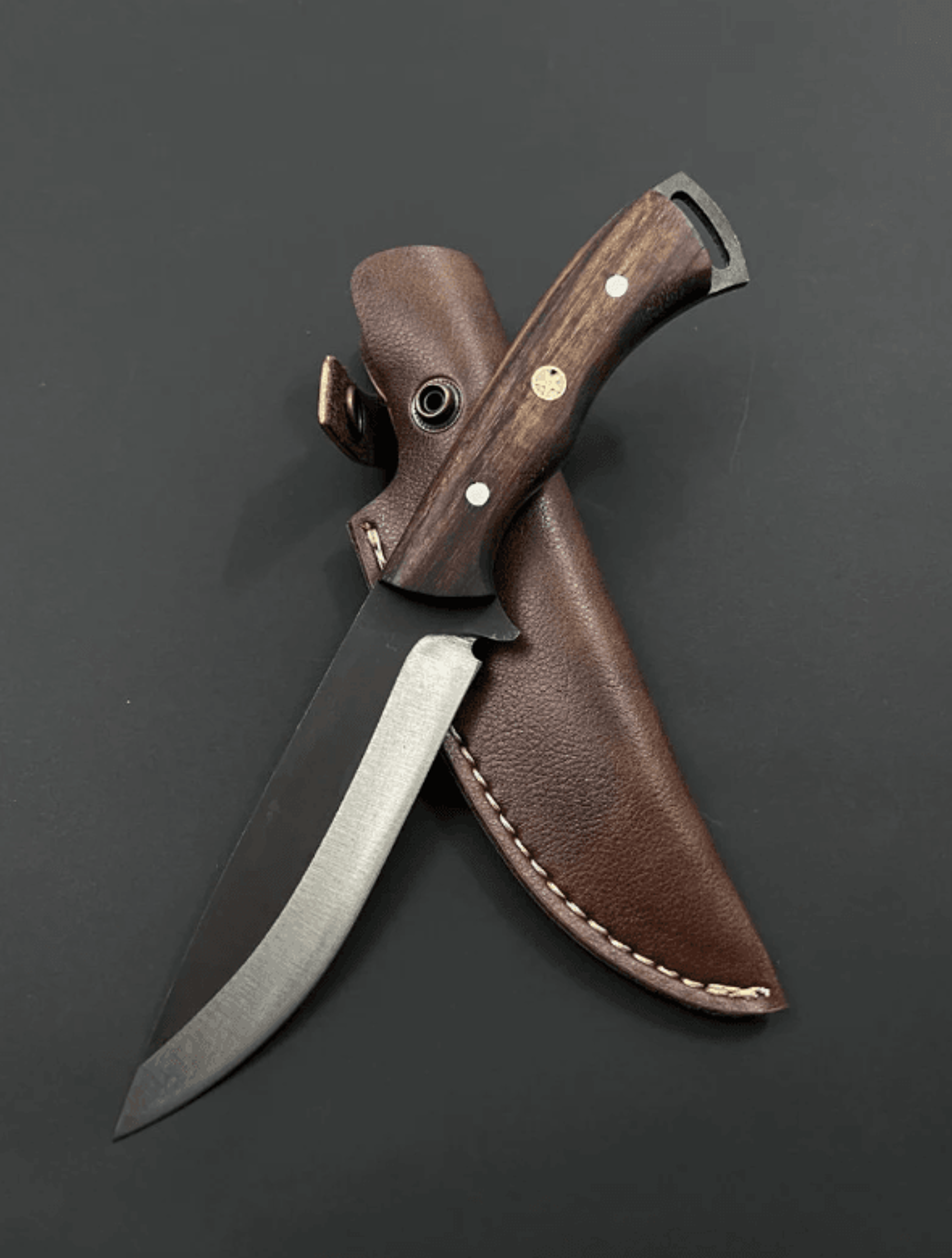 handmade stainless steel bushcraft hunting knife | walnut grip | 10" full outdoor survival blade + leather cover