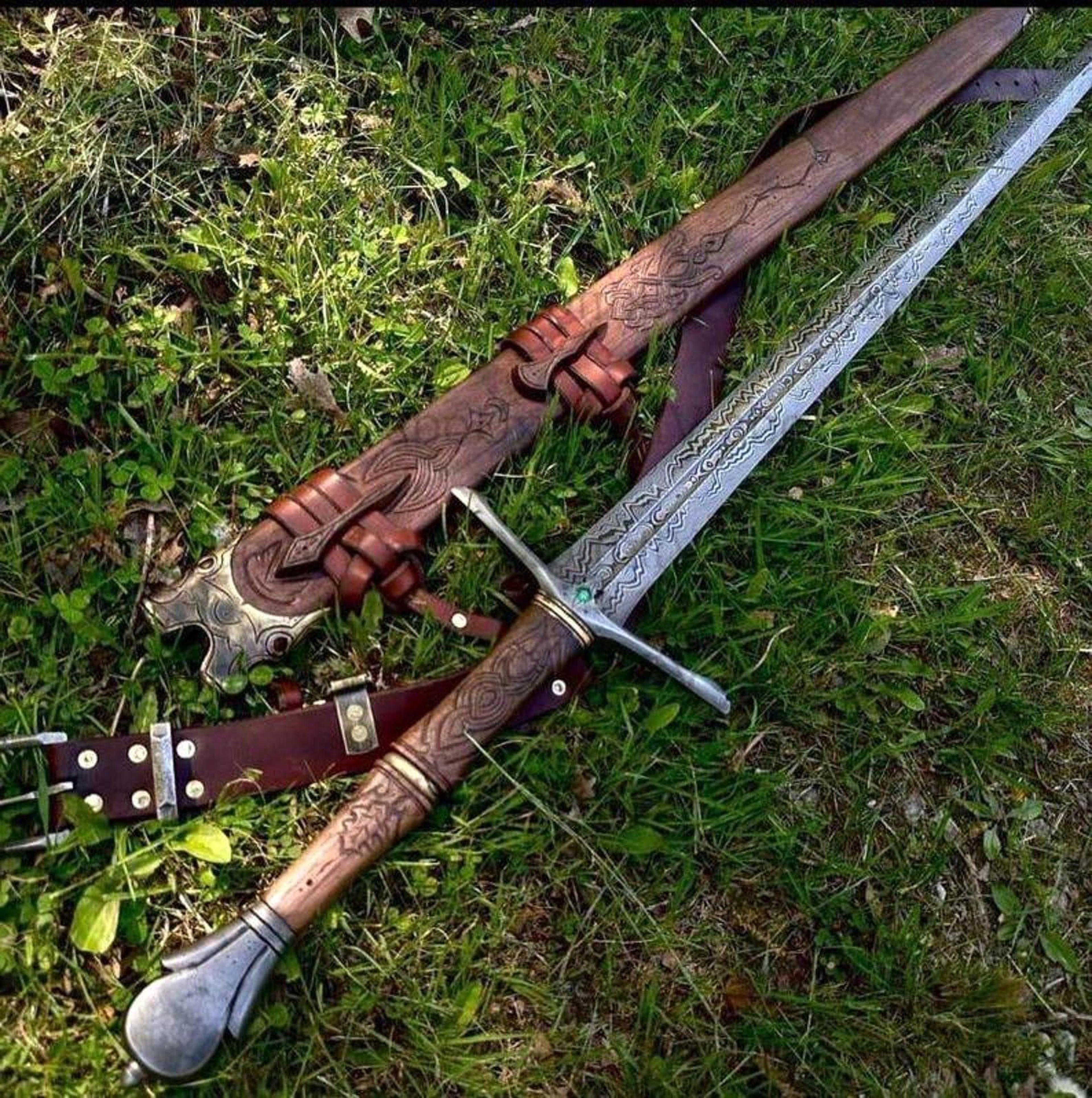 handmade elven fantasy sword damascus steel blade with rosewood handle | wedding gift | bf gift