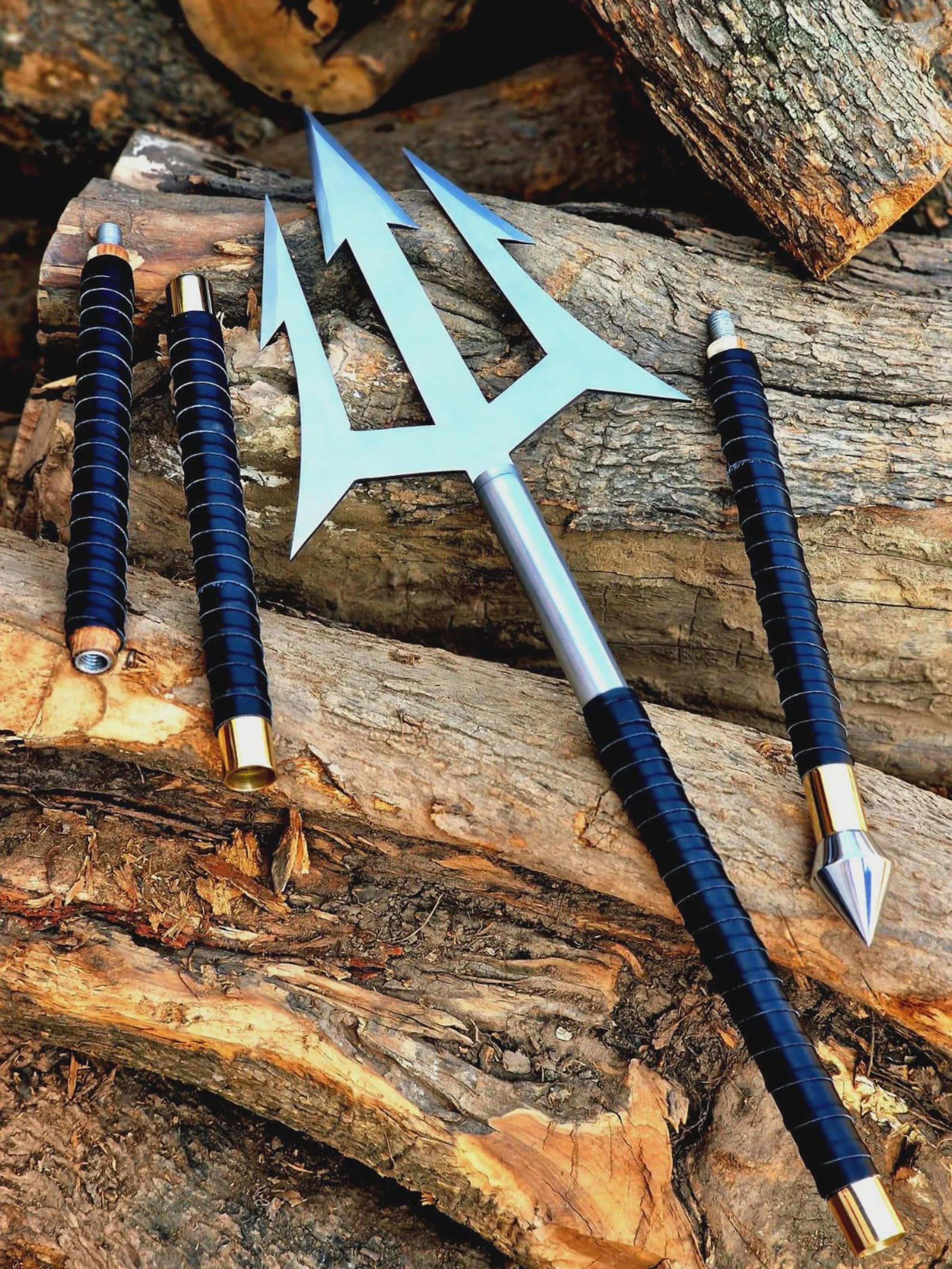 premium handmade collector spear high carbon steel with rosewood, leather & brass finish