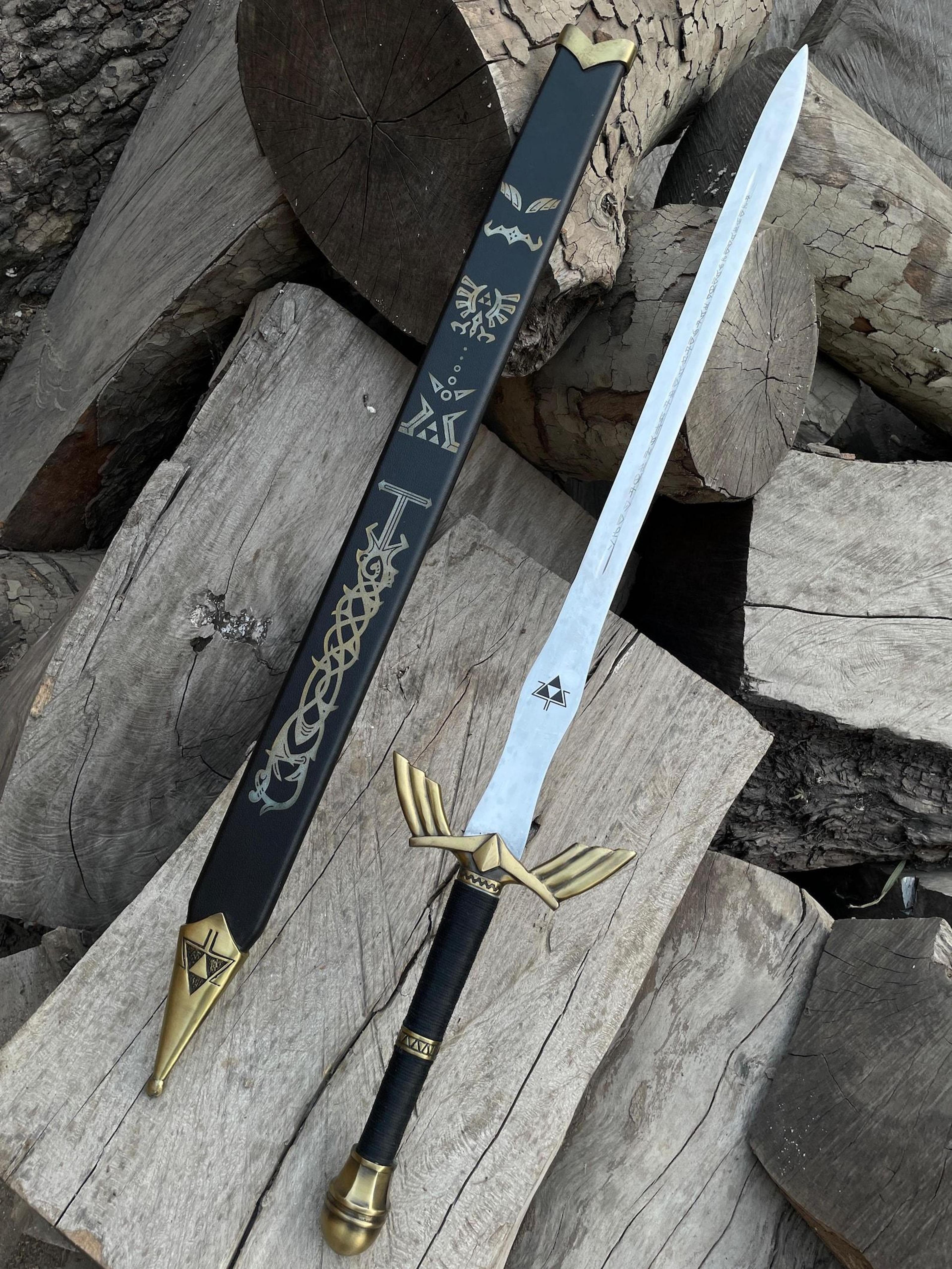 handcrafted fantasy game sword replica with engraved blade & decorative scabbard
