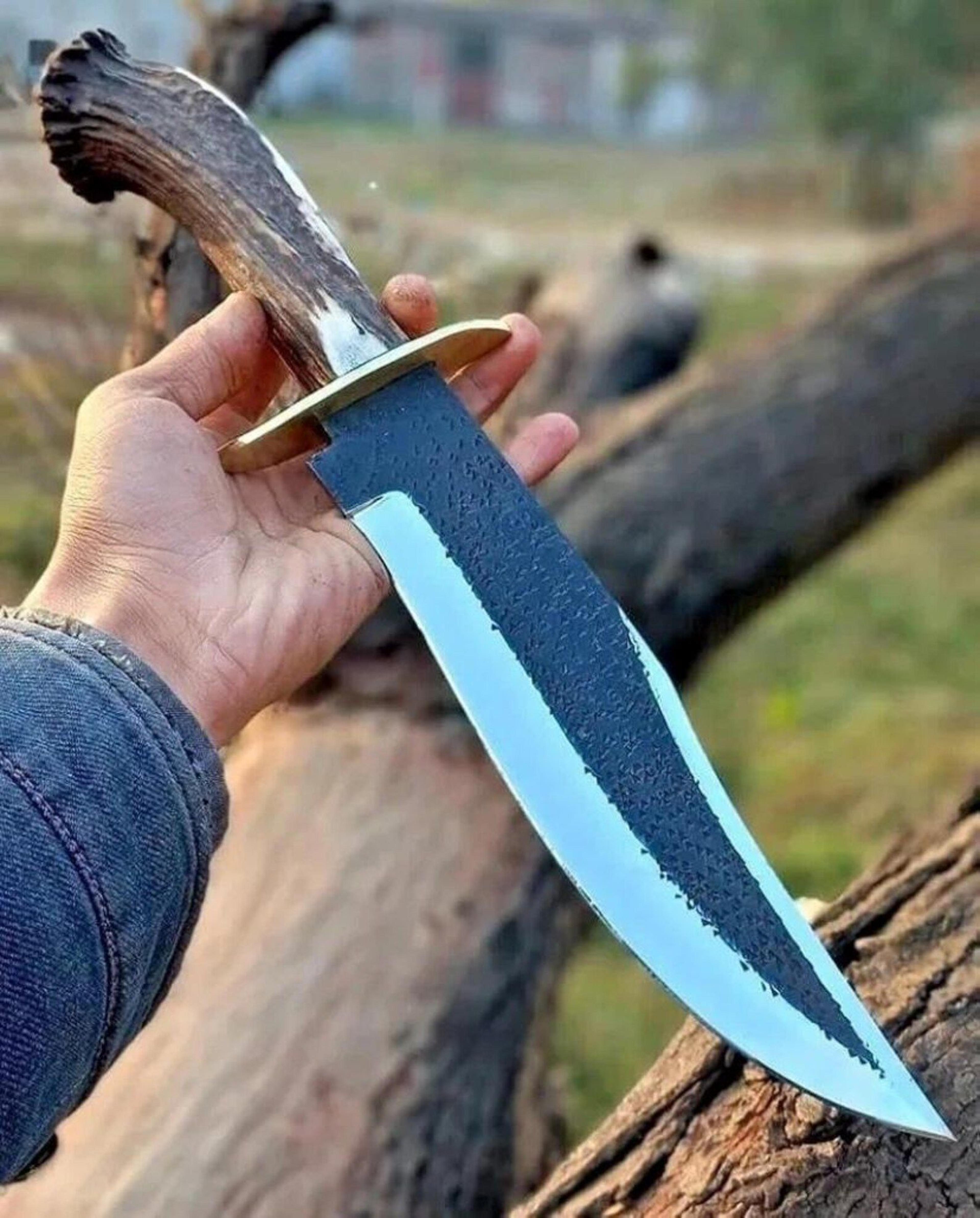 handmade hunting knife antler handle leather sheath gift for hunters