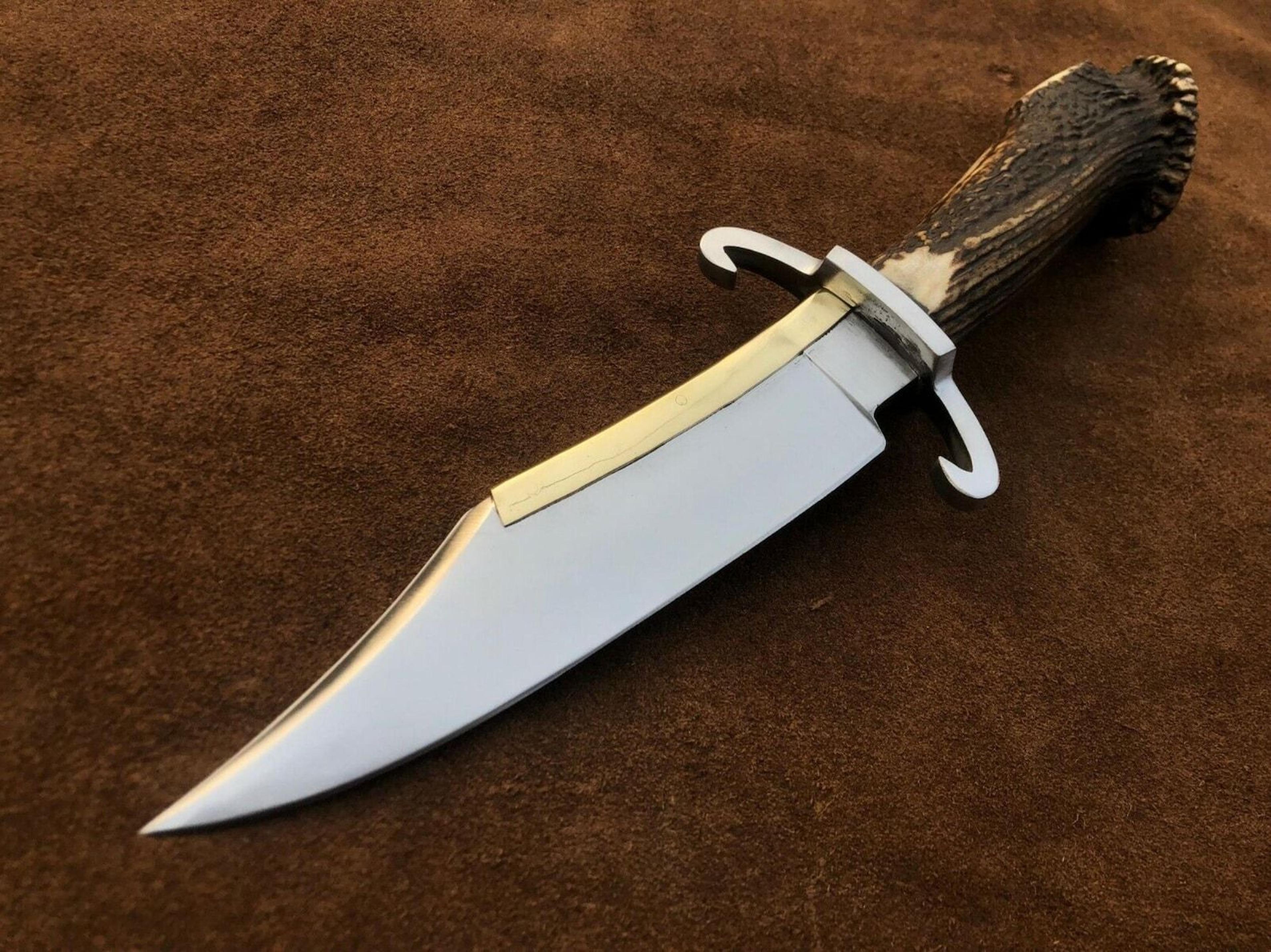 western style bowie knife antler handle leather sheath gift for hunters