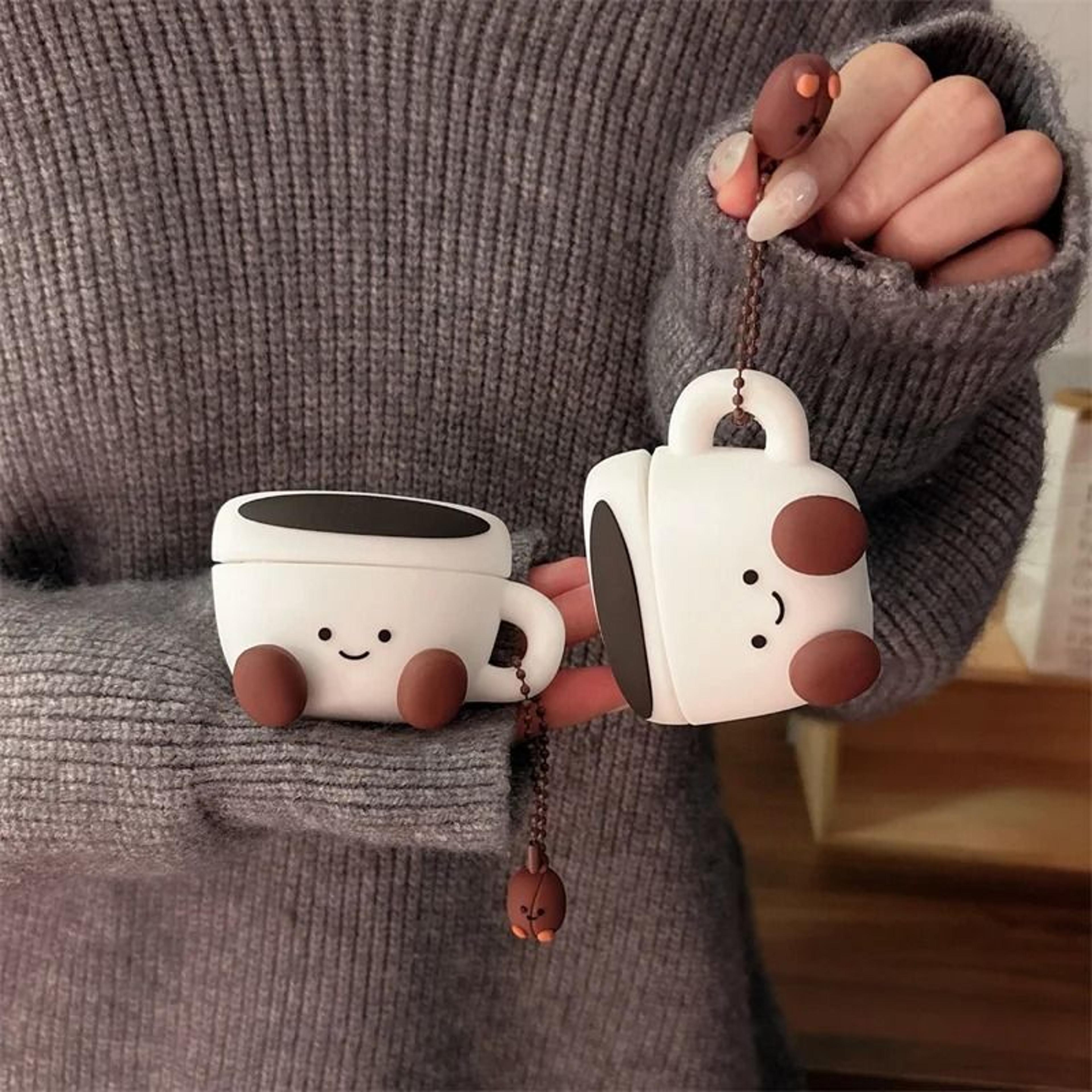 3d smiling face coffee cup silicone earphone case, protective cover for airpods charging box