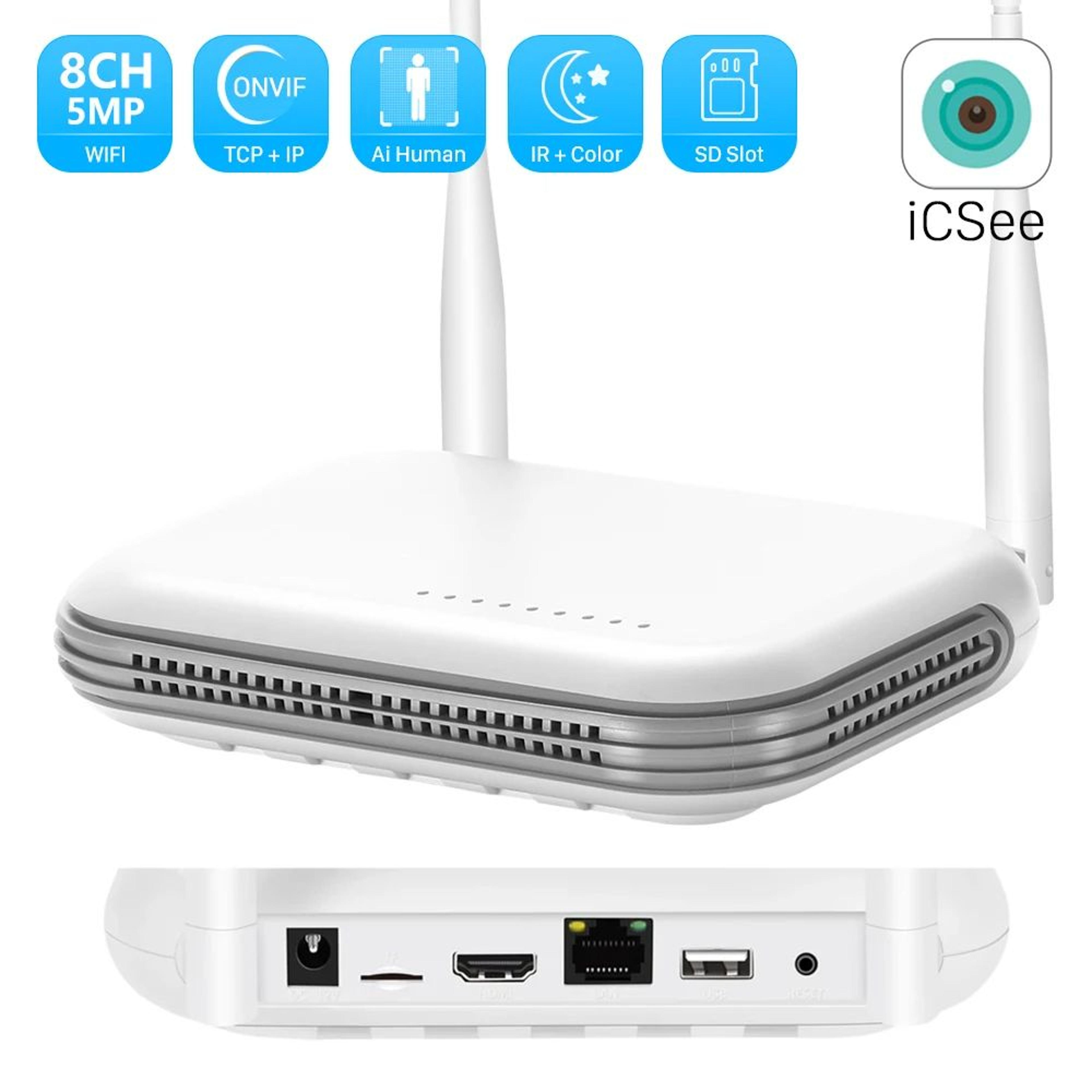 wireless ip camera recorder with h.265, face detection, onvif protocol, email alert, xmeye and icsee app support