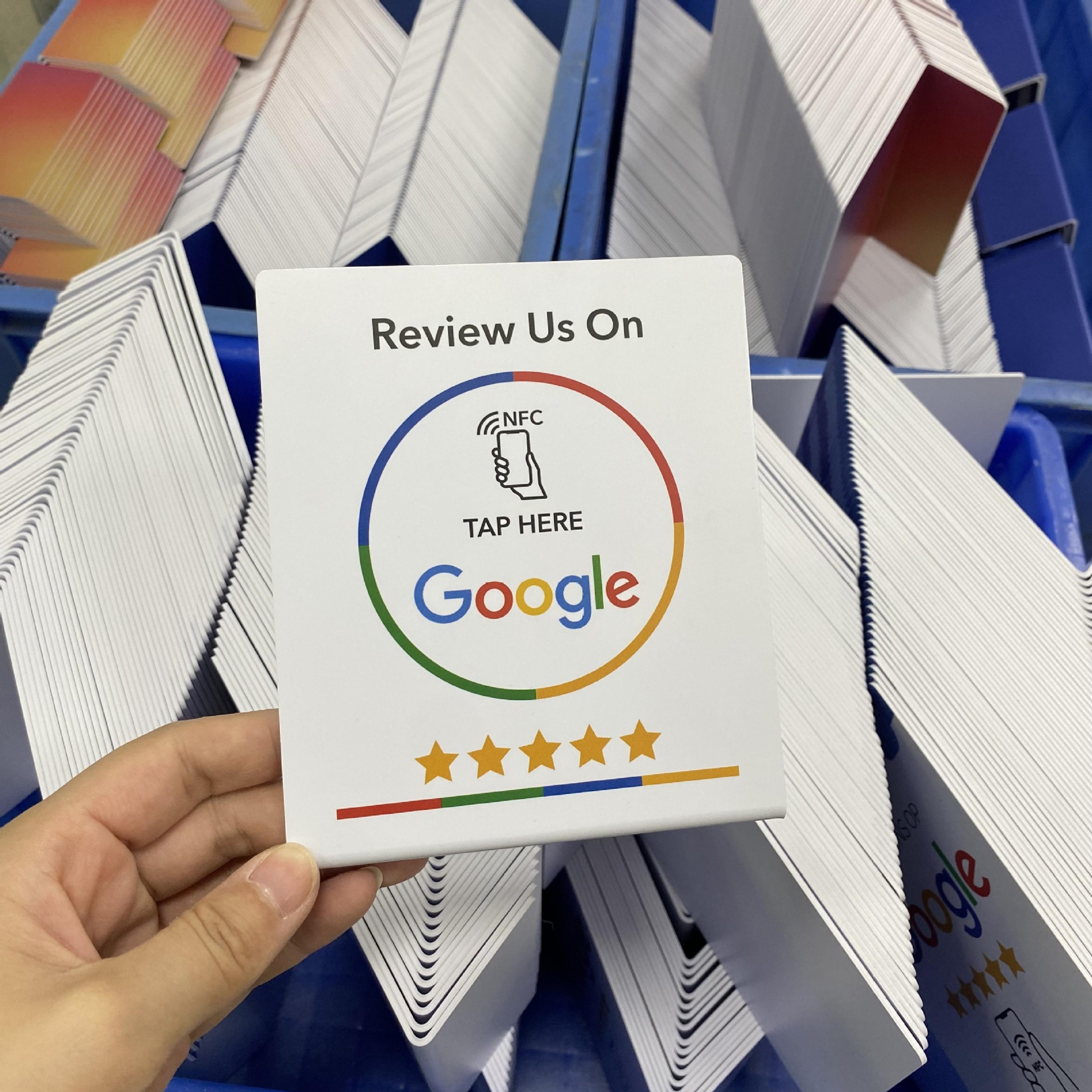 programmable nfc google review station, 13.56mhz table display with standing brand bracket