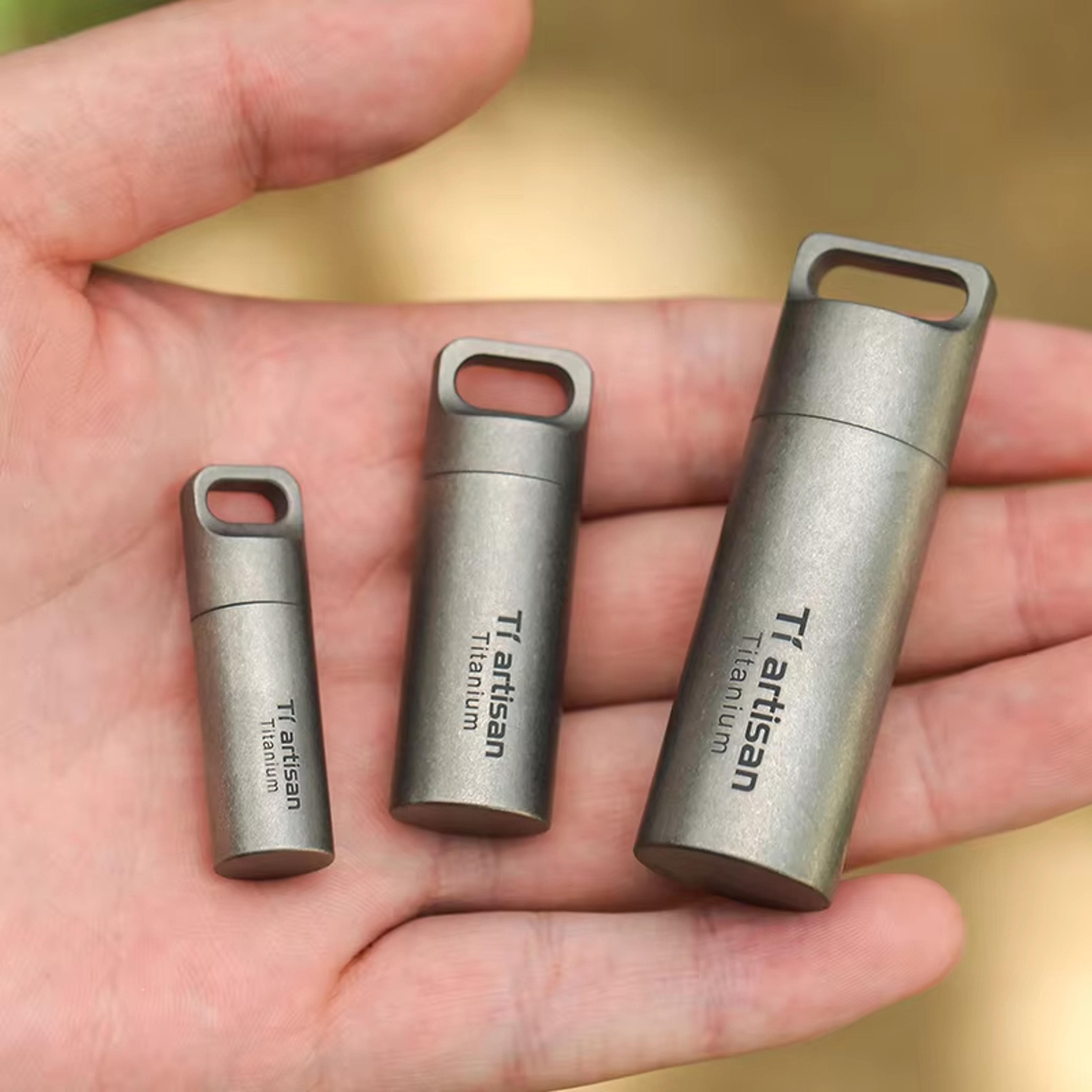 tiartisan titanium pill container, mini edc medicine bottle, waterproof & sealed for home & outdoor