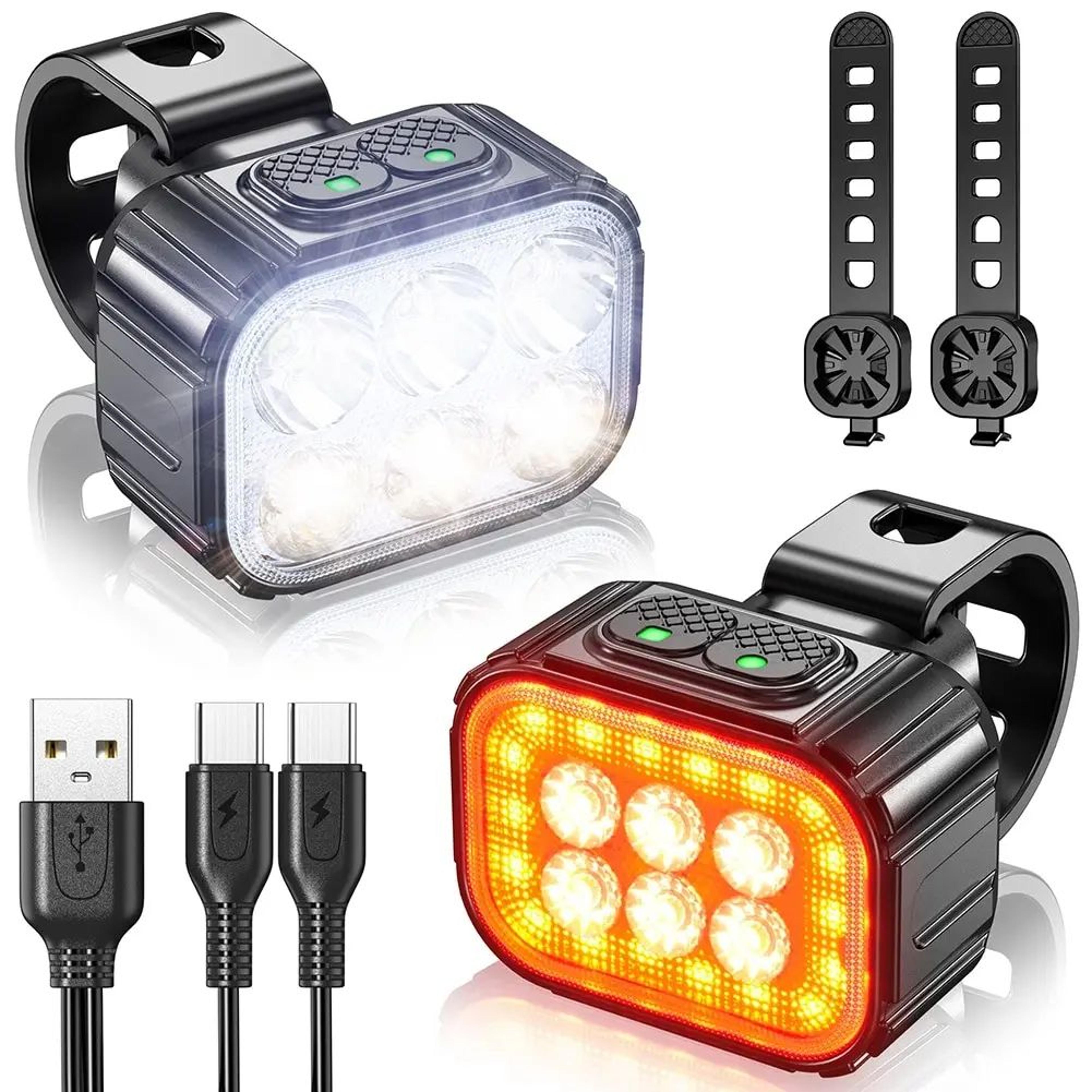 usb rechargeable bicycle light set, high power bike led front rear lights for mtb & road bike, versatile cycling light