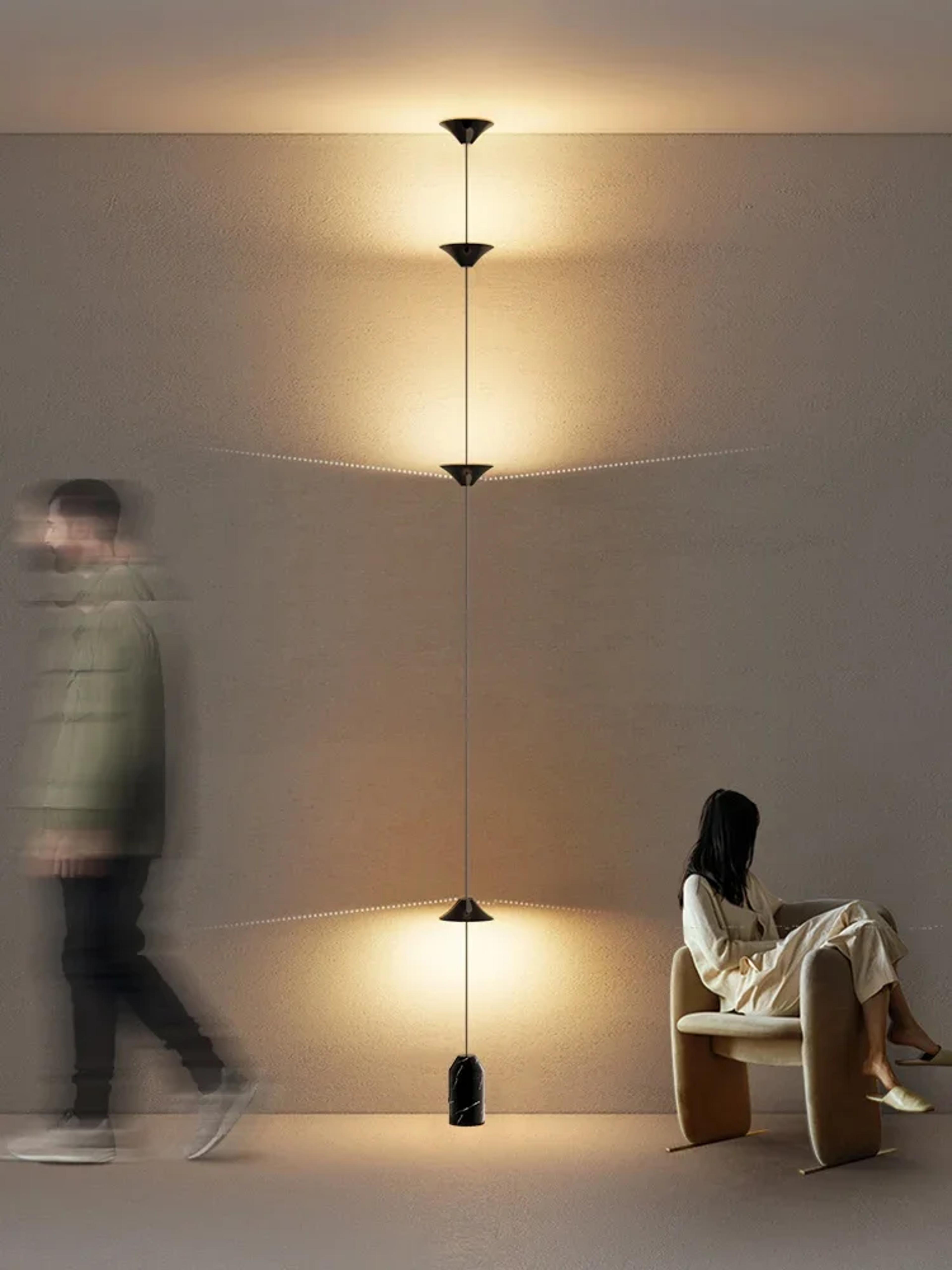 modern cone design floor lamp, art decorative iron hanging cable lamp for living room, hallway & bedroom