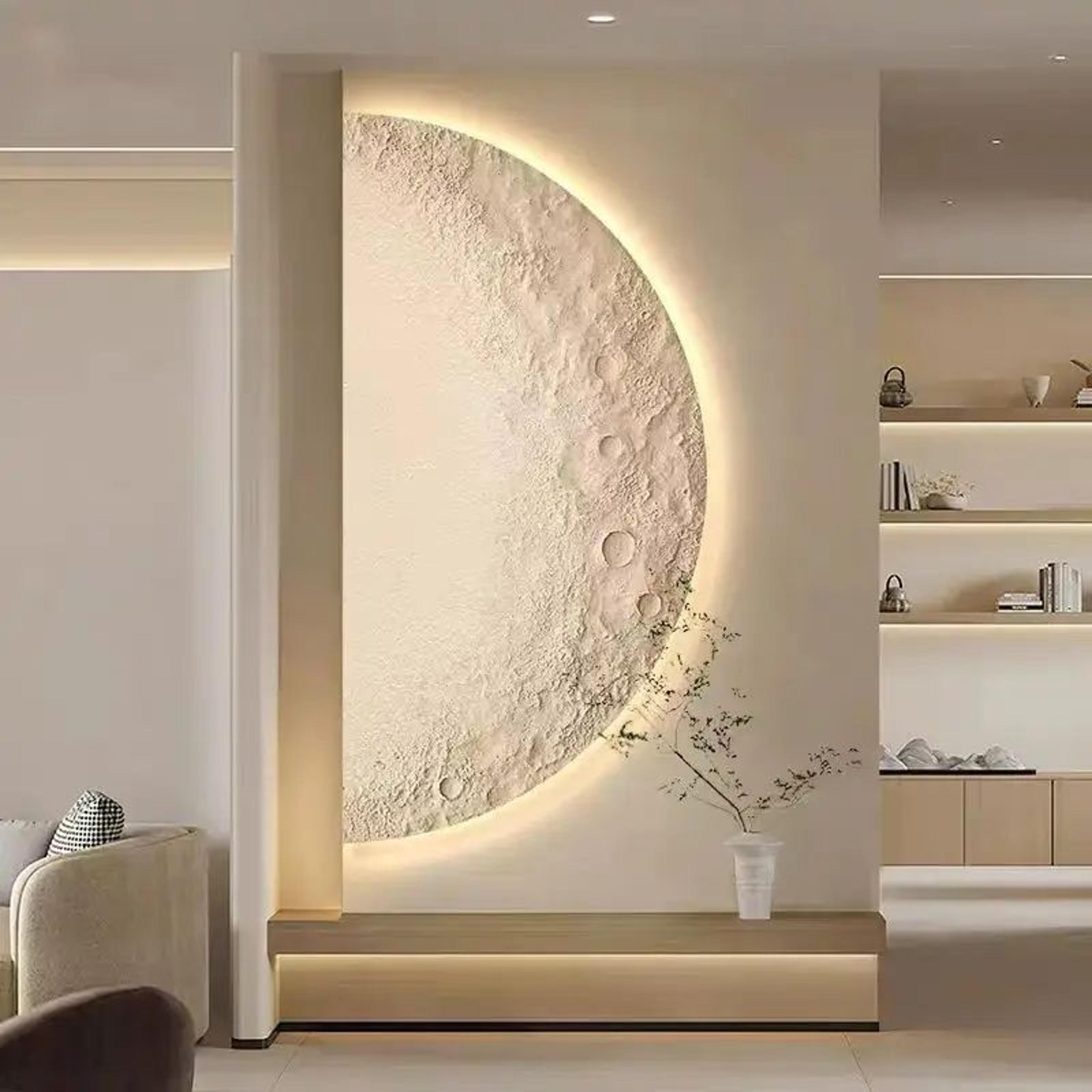 creative minimalist remote control dimming wall painting lamp, led moon painting wall lights living room decor