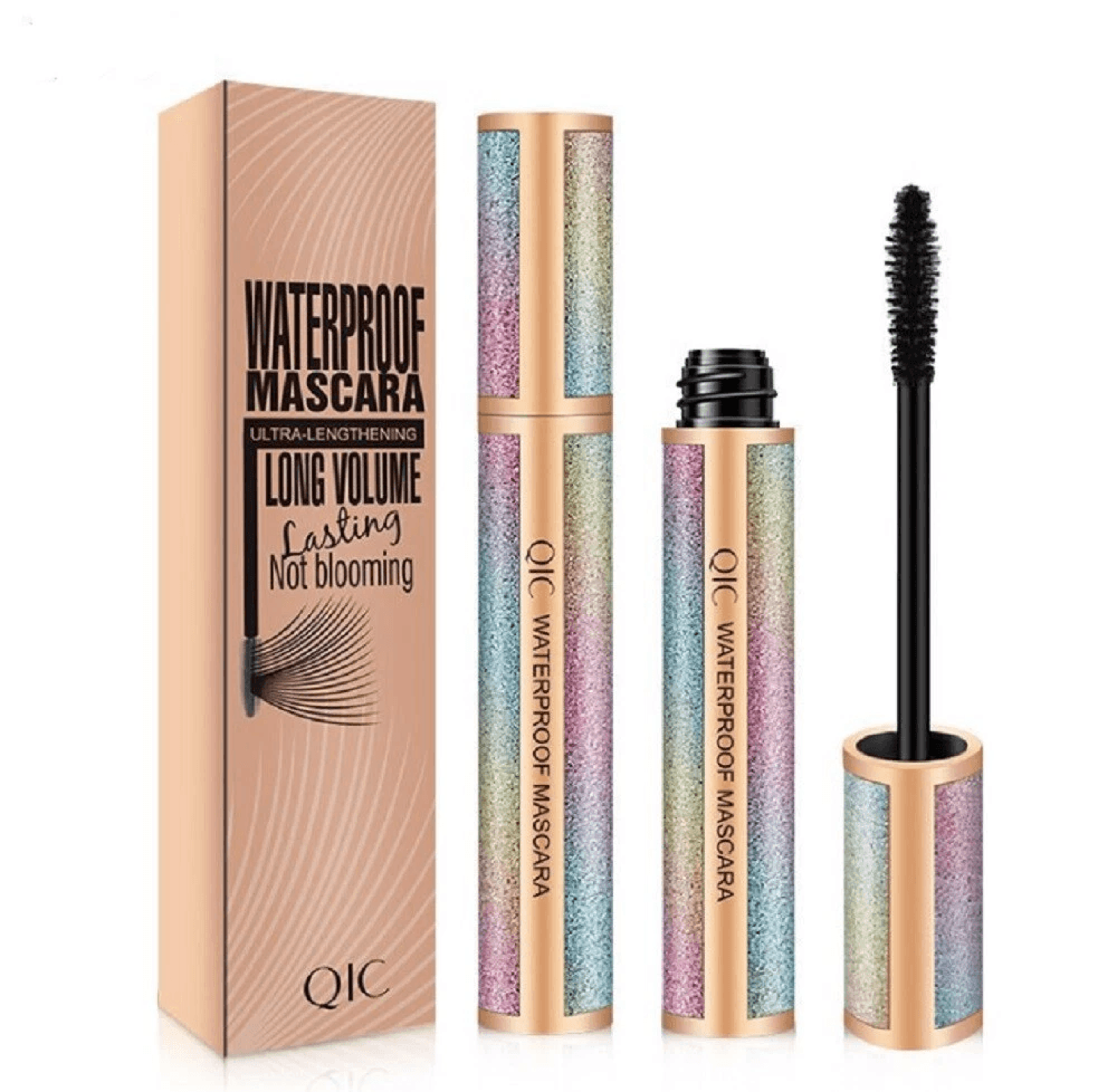 waterproof silk fiber mascara, long lasting, volumizing eyelash extension & curl brush, sensitive eye safe