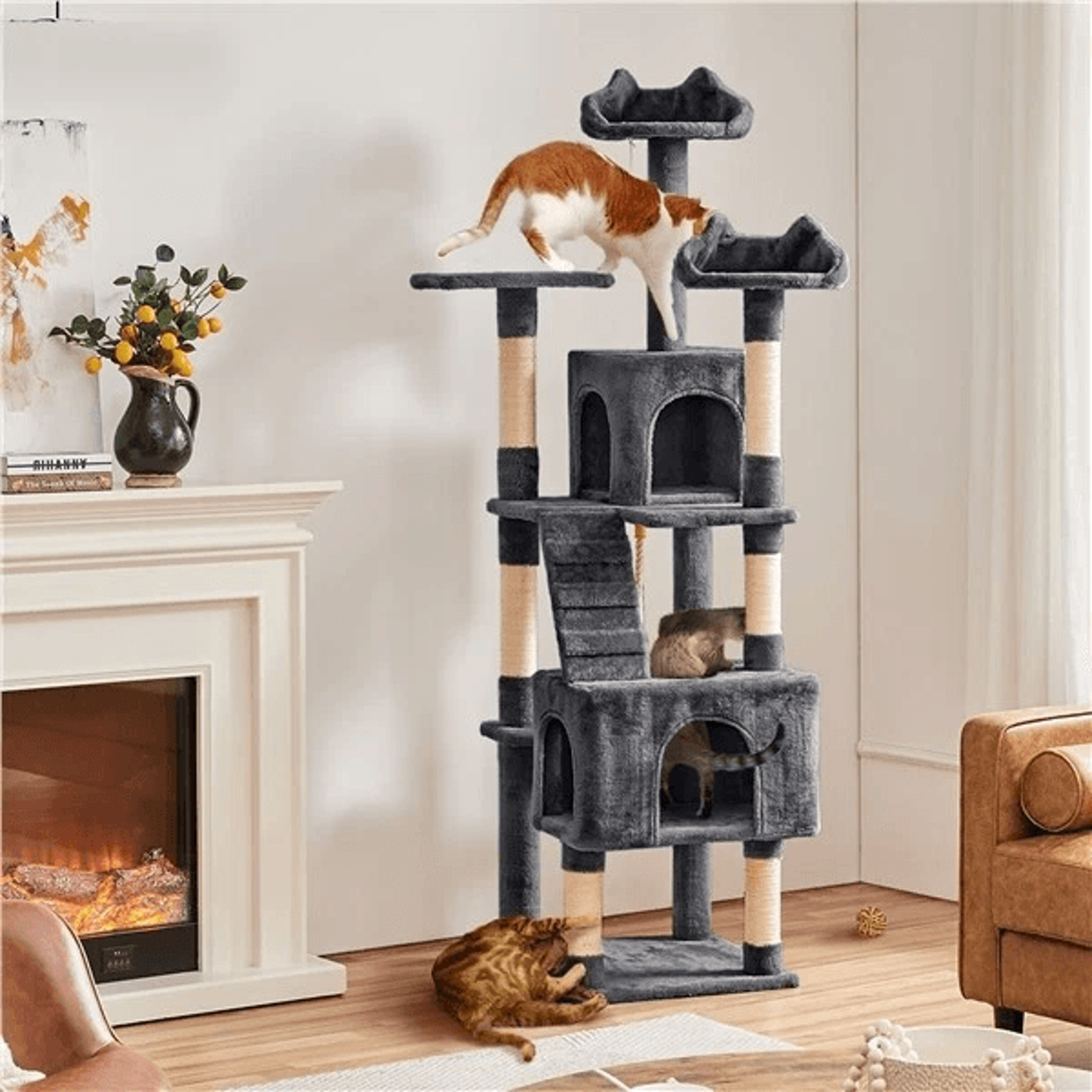 cat tree tower condo activity centre, multilevel indoor kitten playhouse & scratching post for cats
