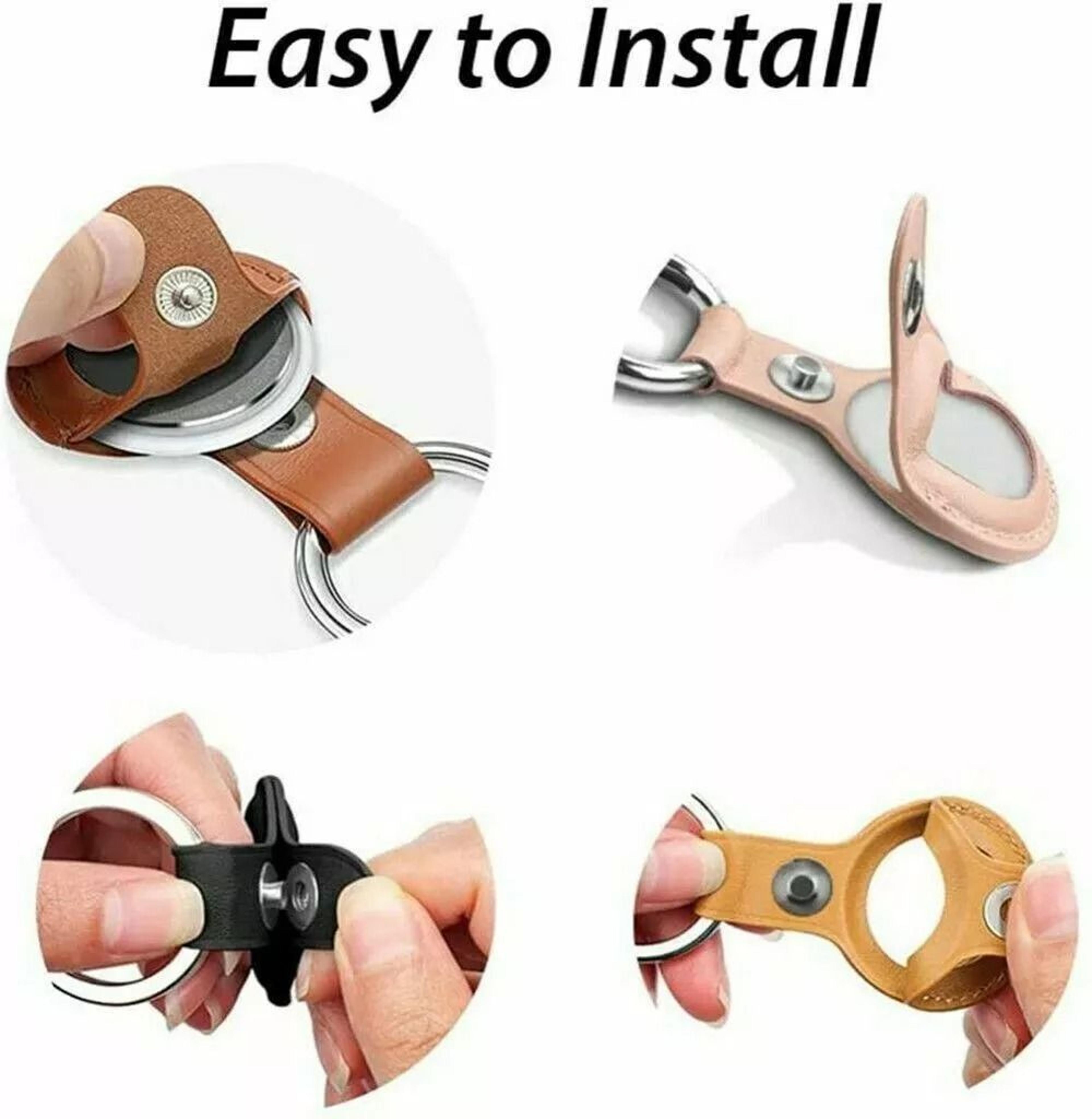 4 pcs airtag leather holder case cover – premium airtags tracker keychain sleeve & shell protector