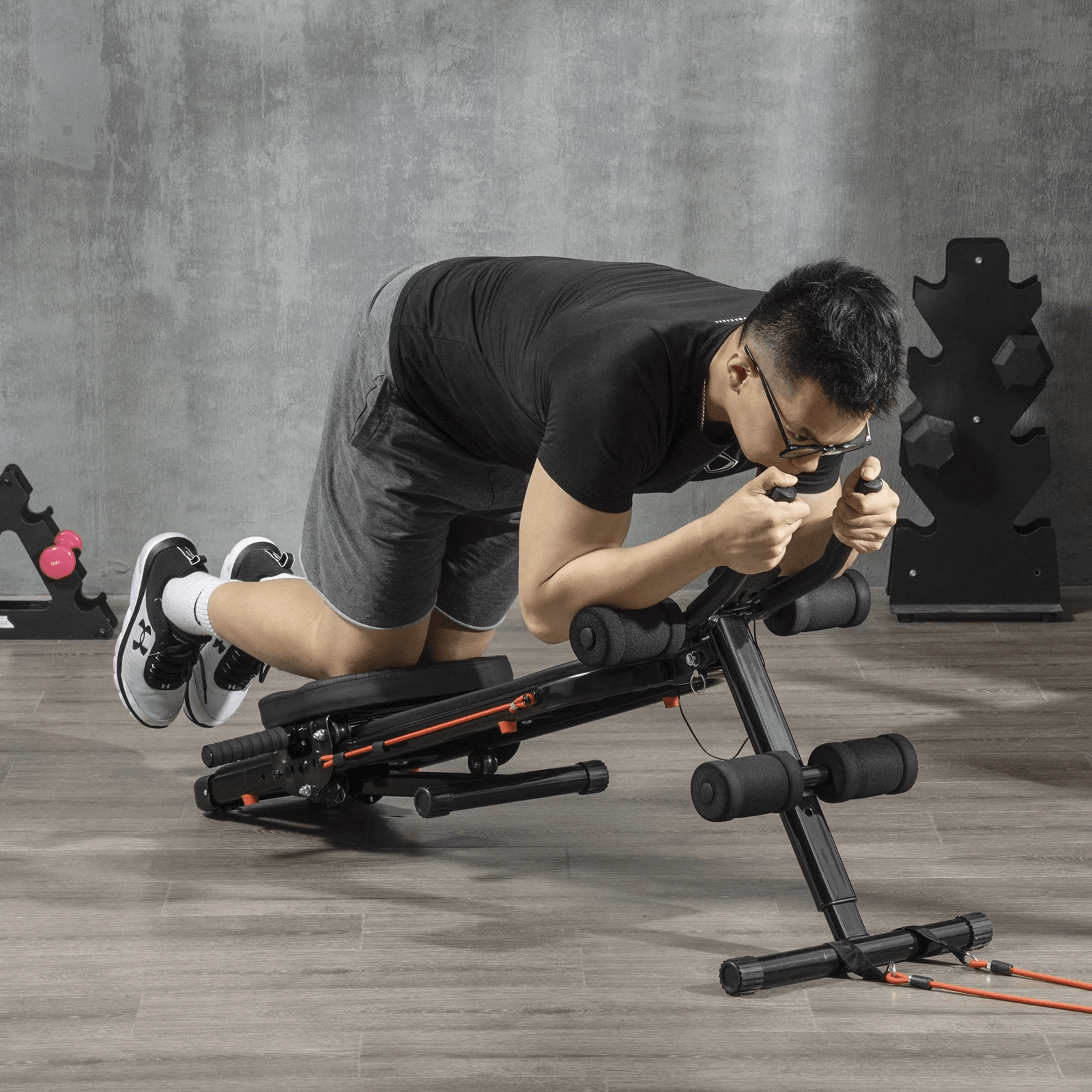 foldable multi-use ab trainer, abdominal cruncher sit up bench & side shaper for home gym