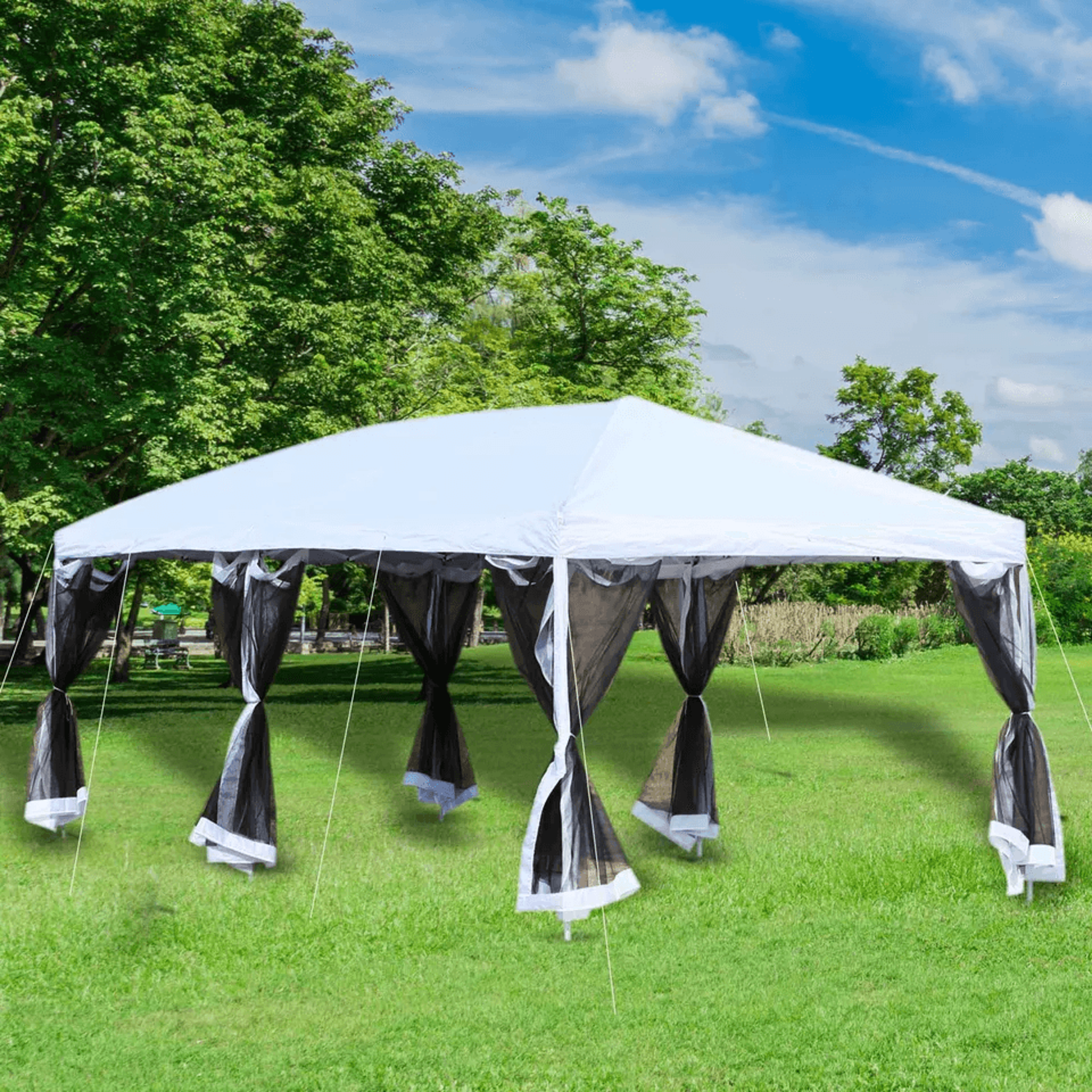 pop up party tent gazebo wedding canopy with sidewalls, cream white outdoor shade
