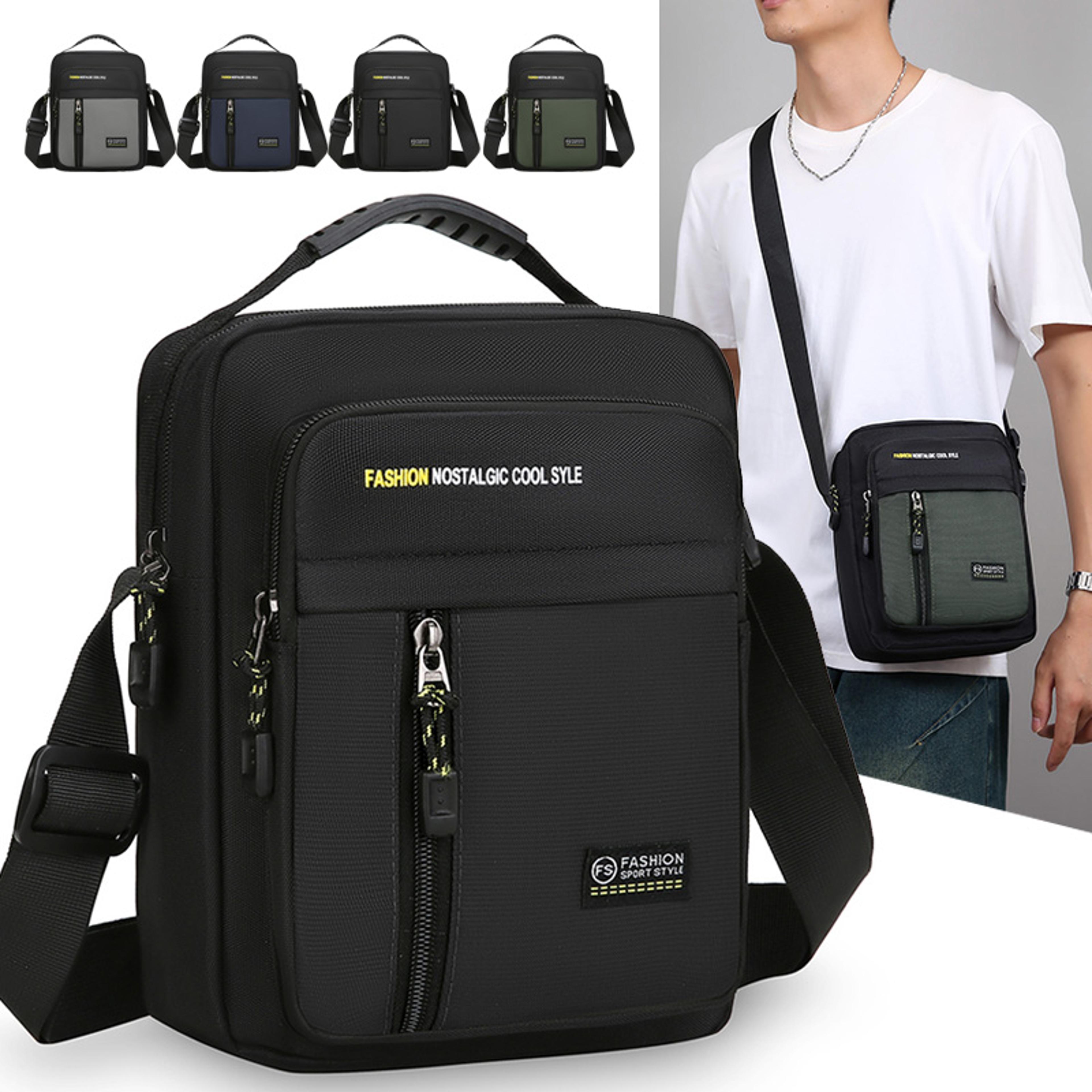 stylish mens crossbody bag, large capacity single shoulder bag, multi-pocket business & travel storage bag