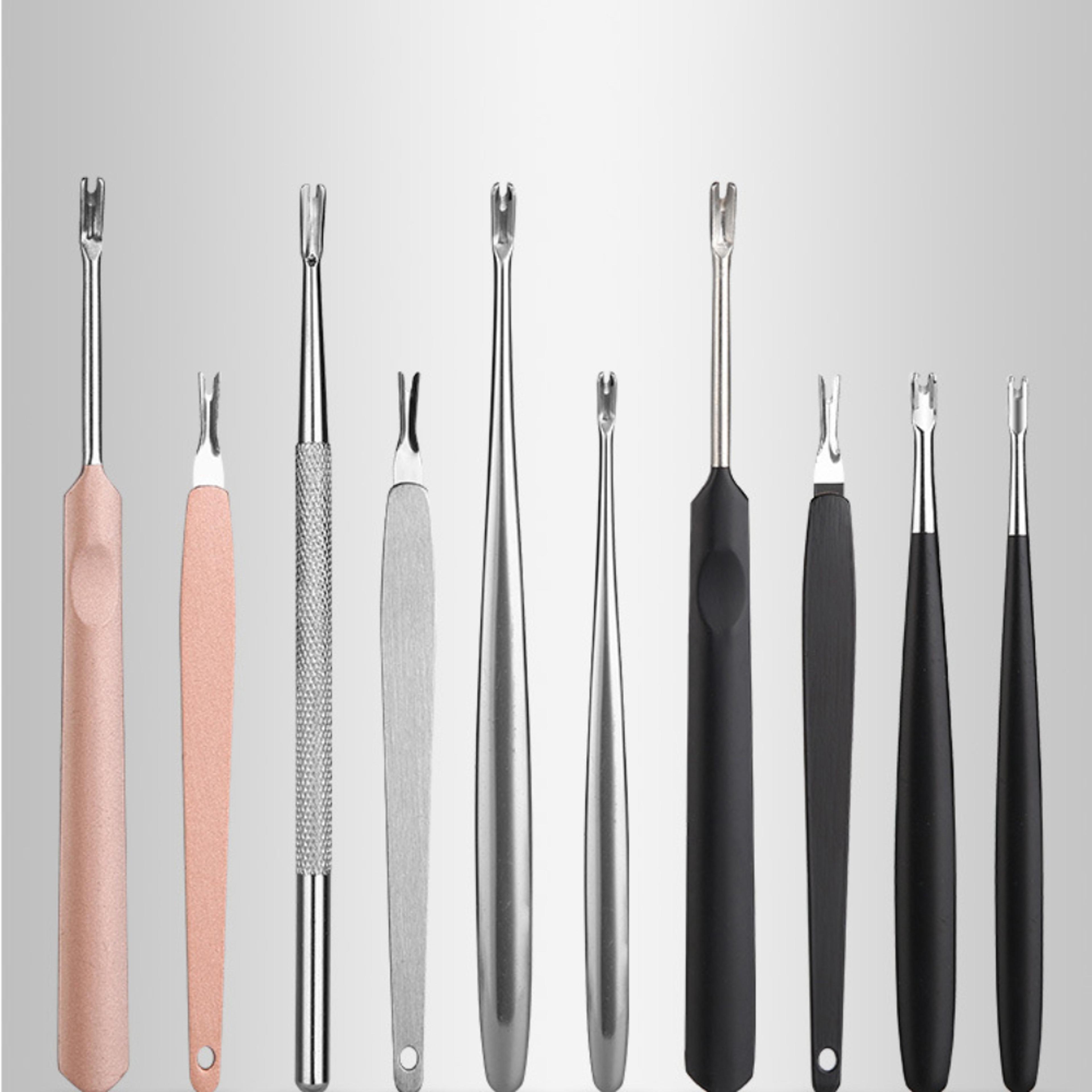 professional v shape nail cuticle pushers, barb dead skin fork remover, toenail pedicure nail care tool kit