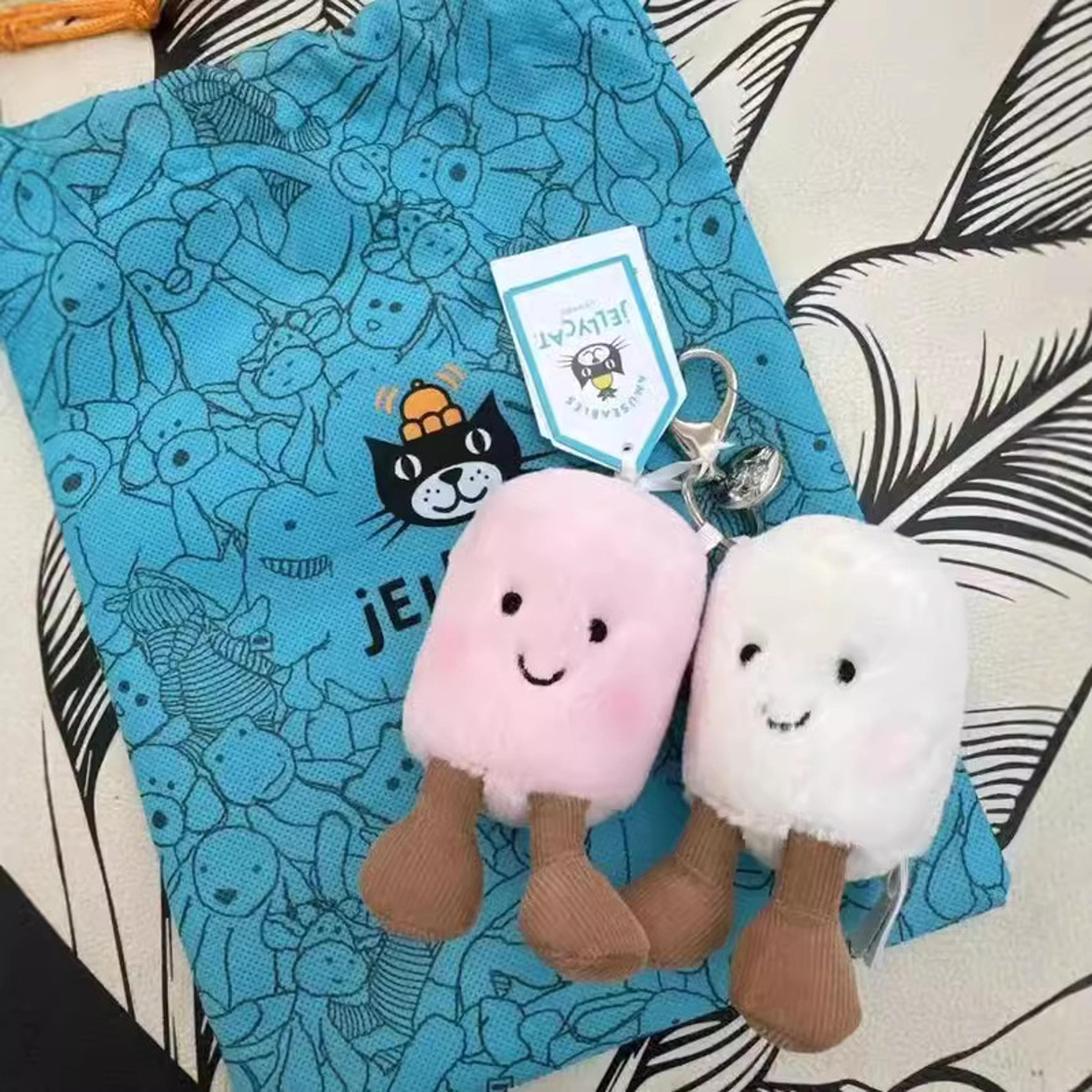 adorable two tone plush cat keychain, super soft cotton candy jc jelly pendant for bags, cars, & as a cute holiday gift