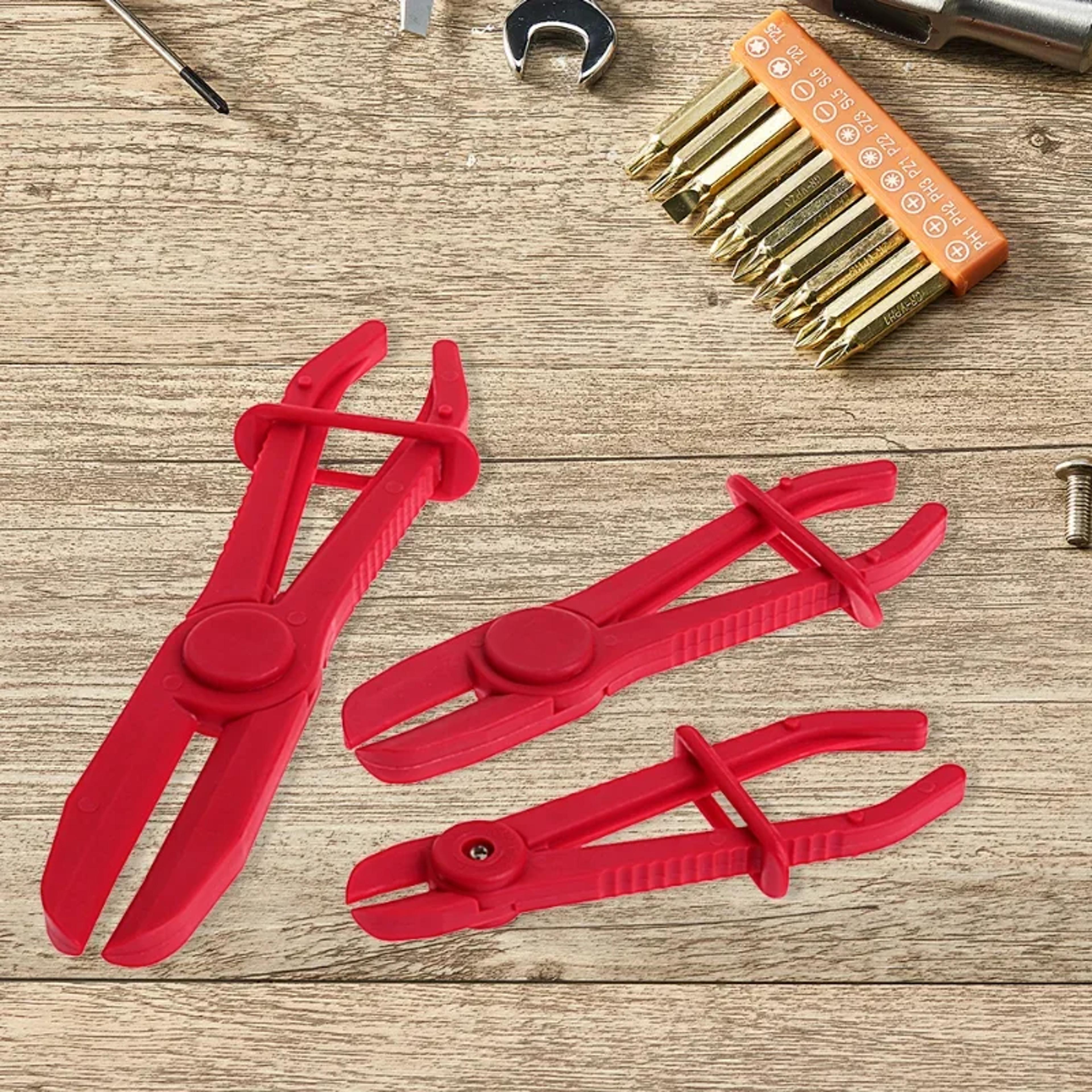 universal hose clamp removal pliers, quick release tool for automotive brake and fuel line repair