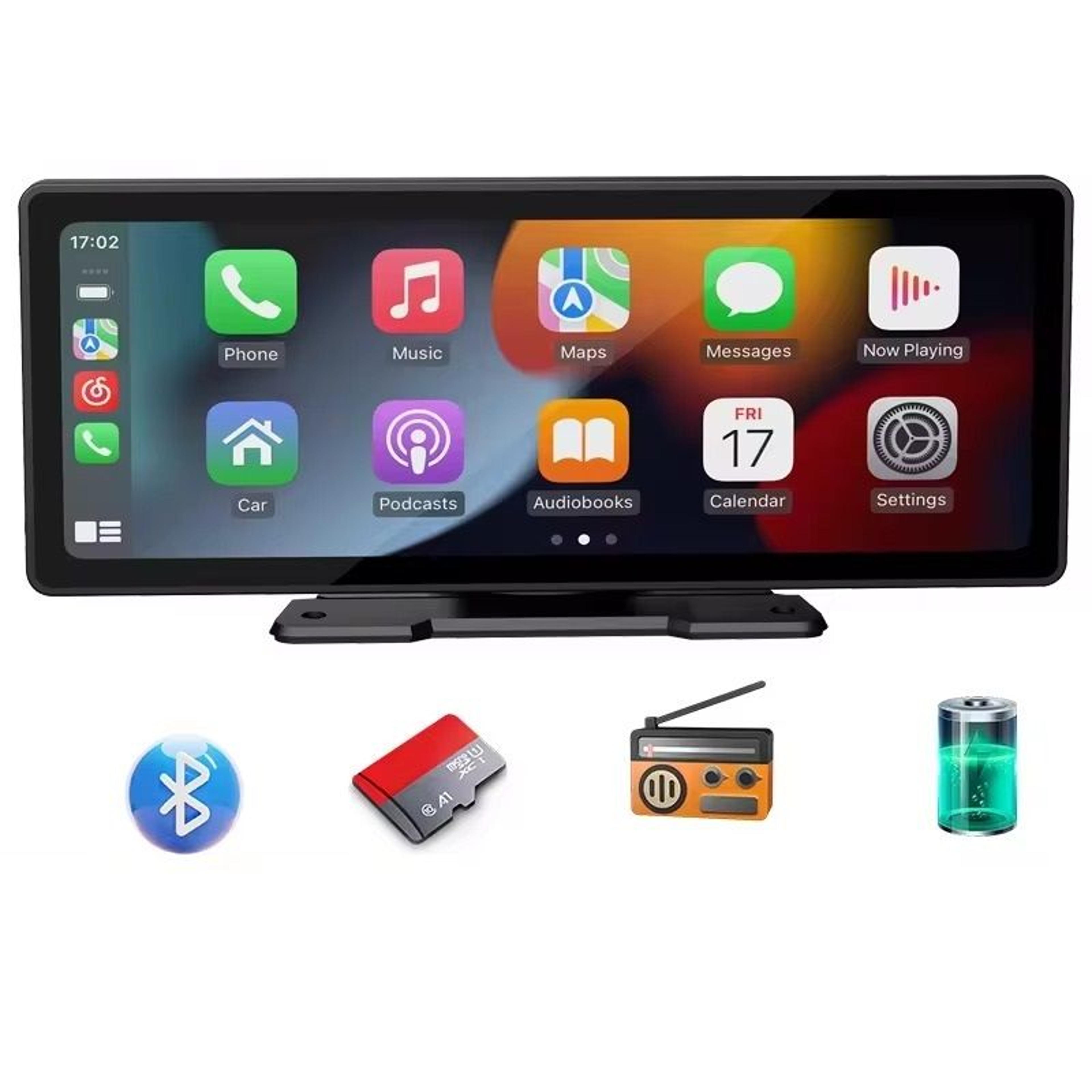 portable wireless carplay screen android auto with hd rear reversing camera, car radio dvr, mp5 multimedia video player