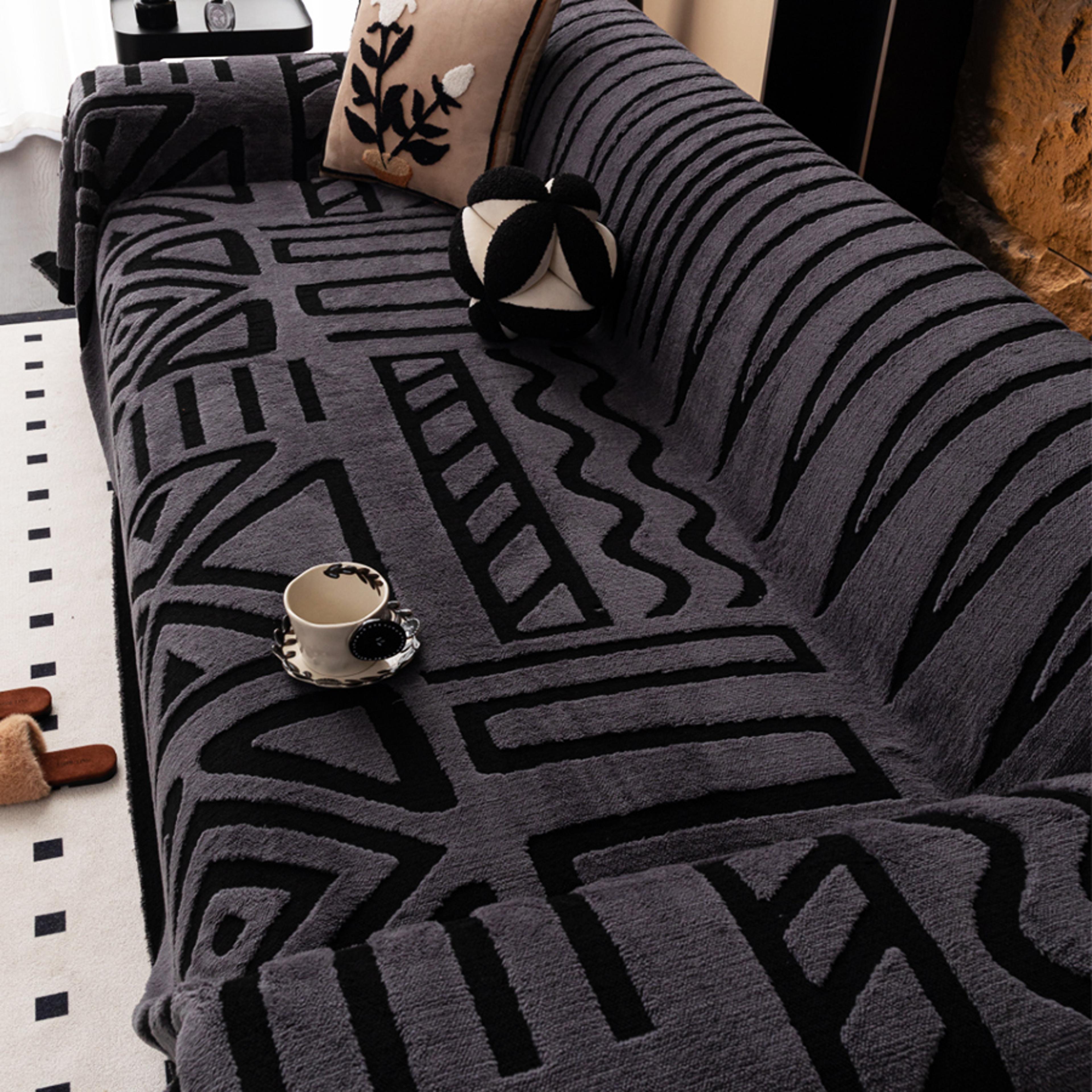 vintage interlaced comfortable sofa blanket, bohemian style protector for pet-friendly homes with anti-slip protection