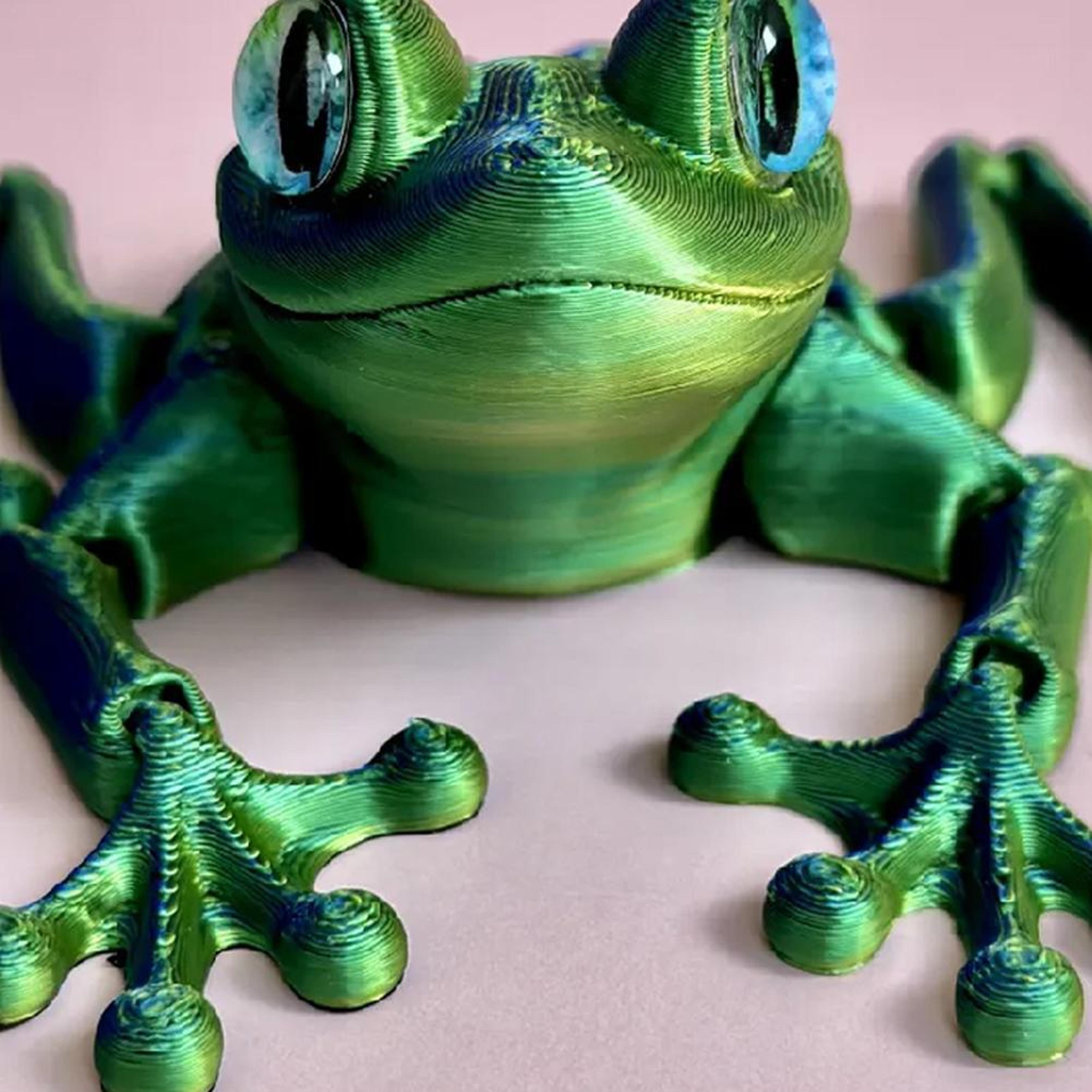 multi joint movable frog model, 3d printed cute animal toy, glittering eyes, realistic simulation, room decor