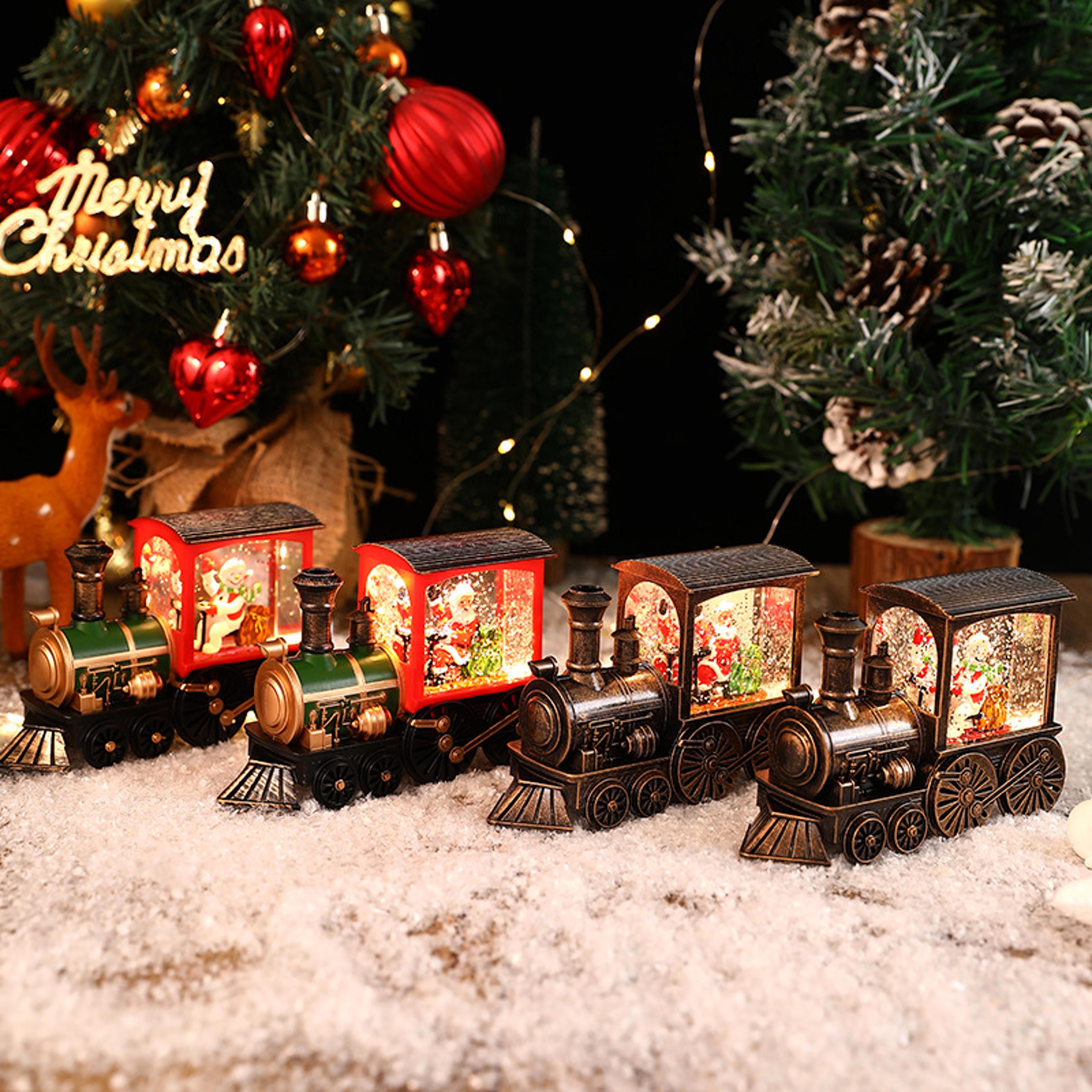 christmas gift, crystal ball ornaments, christmas eve train box, water filled souvenirs, holiday party decorations