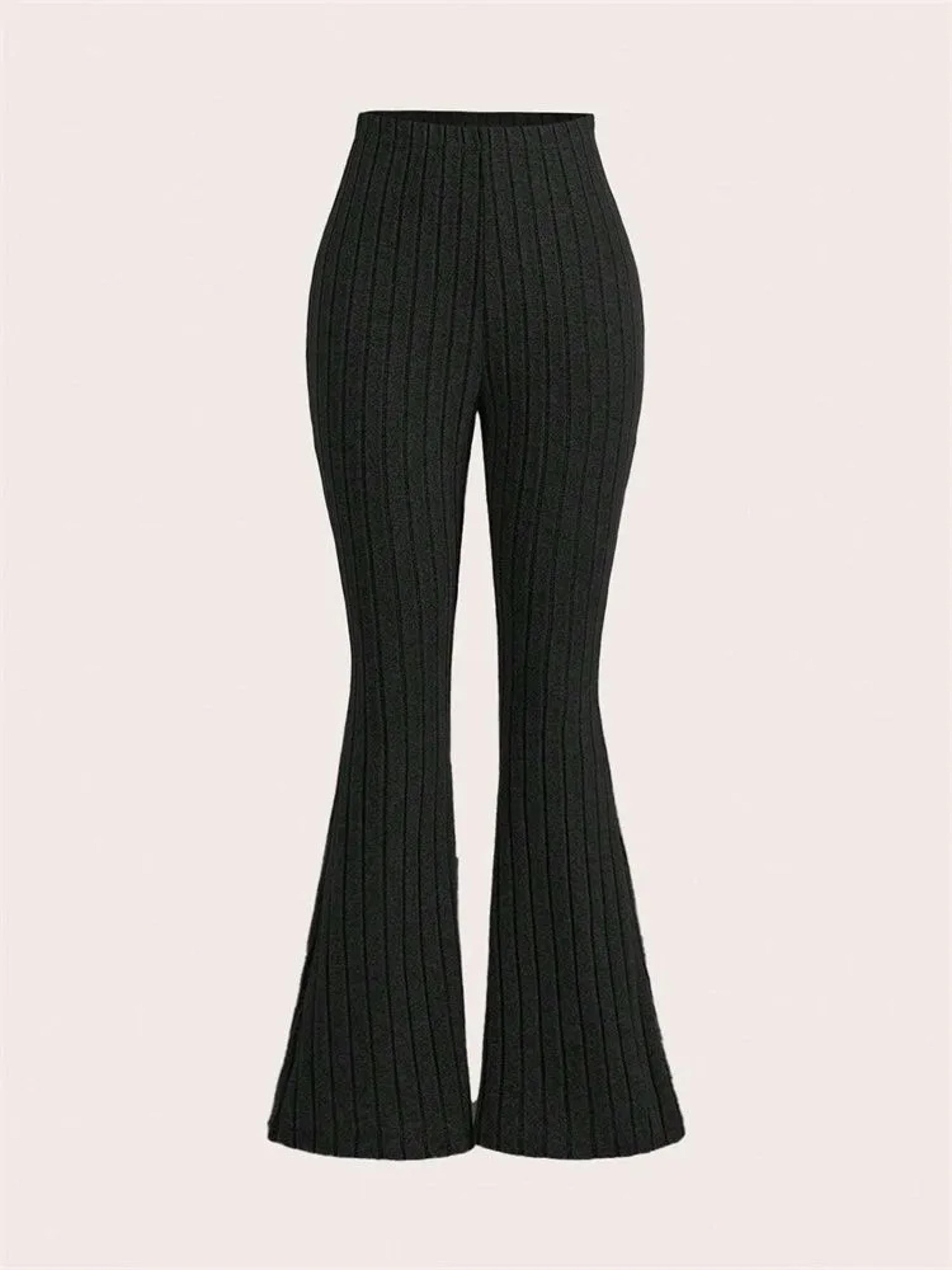 high waist ribbed flared leggings, women's solid color, slim fit, casual workout fitness, for spring autumn winter