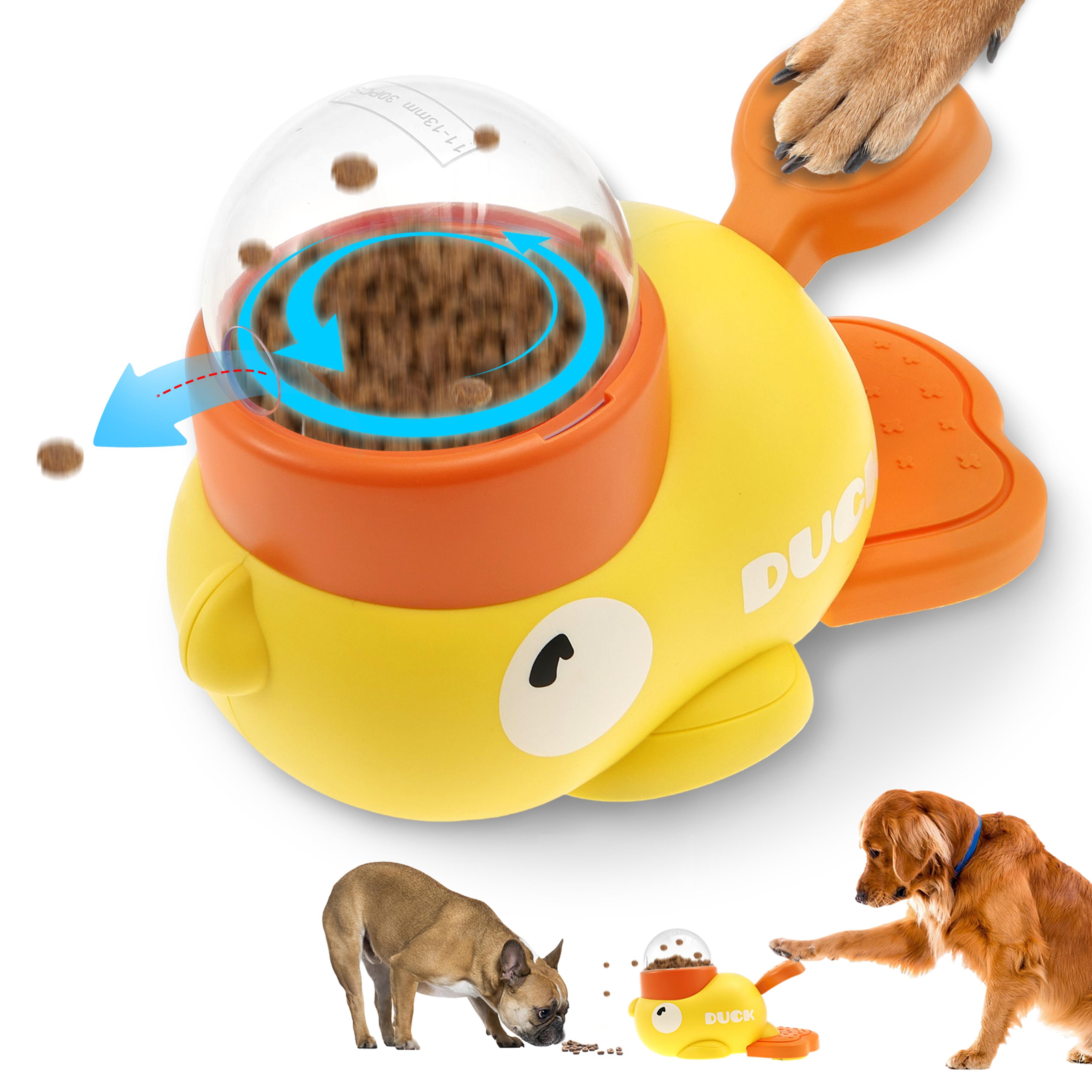 interactive duck shaped, dog slow feeder washable, food outlet size, automatic dog feeder toy for pets food dispenser