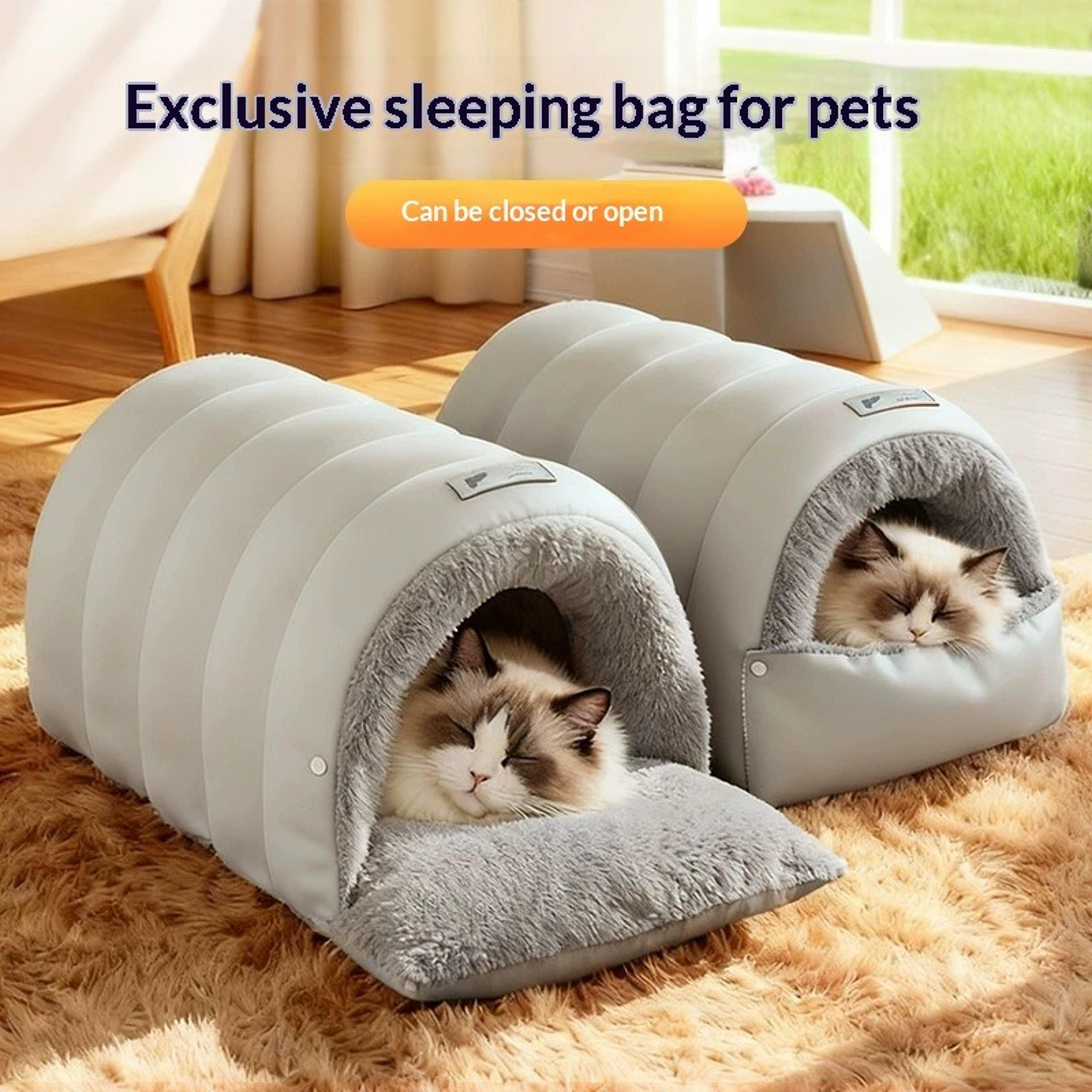 winter warm semi-enclosed cat bed, washable cat cave house with waterproof non-slip base